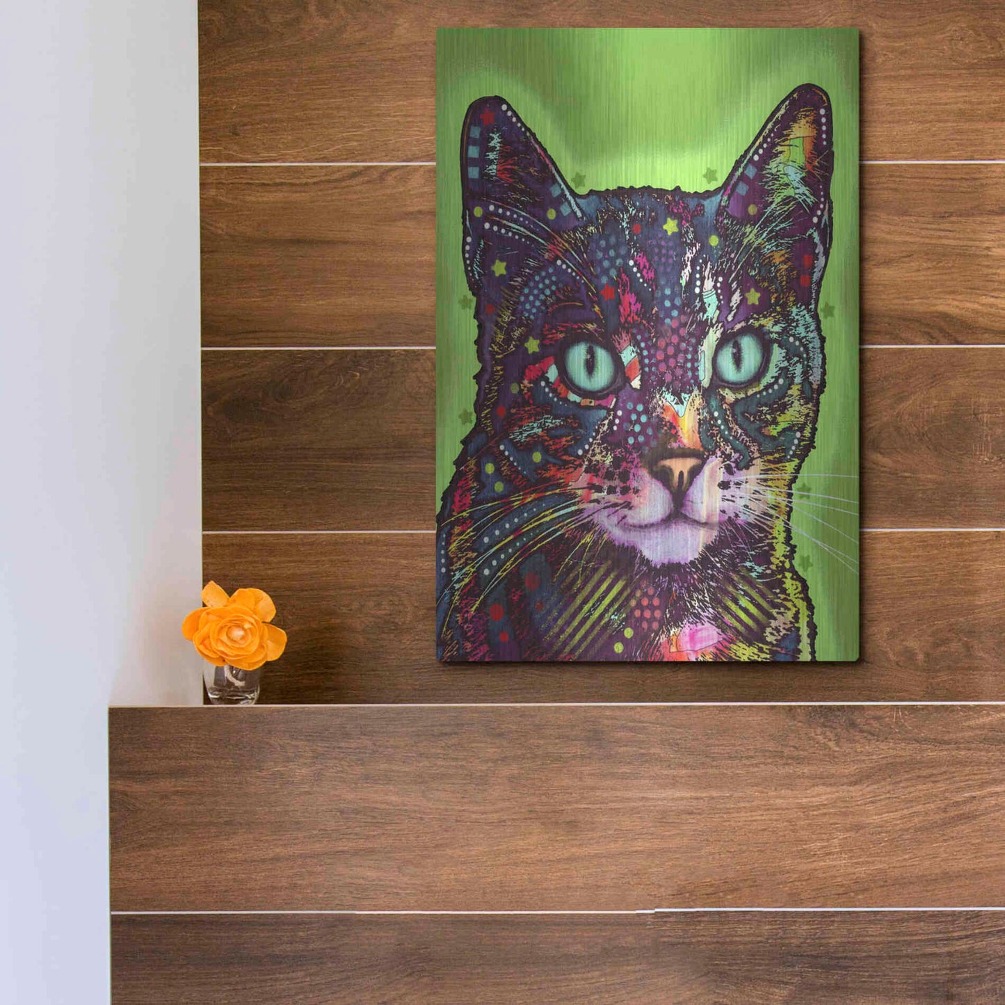 Luxe Metal Art 'Watchful Cat' by Dean Russo, Metal Wall Art,12x16