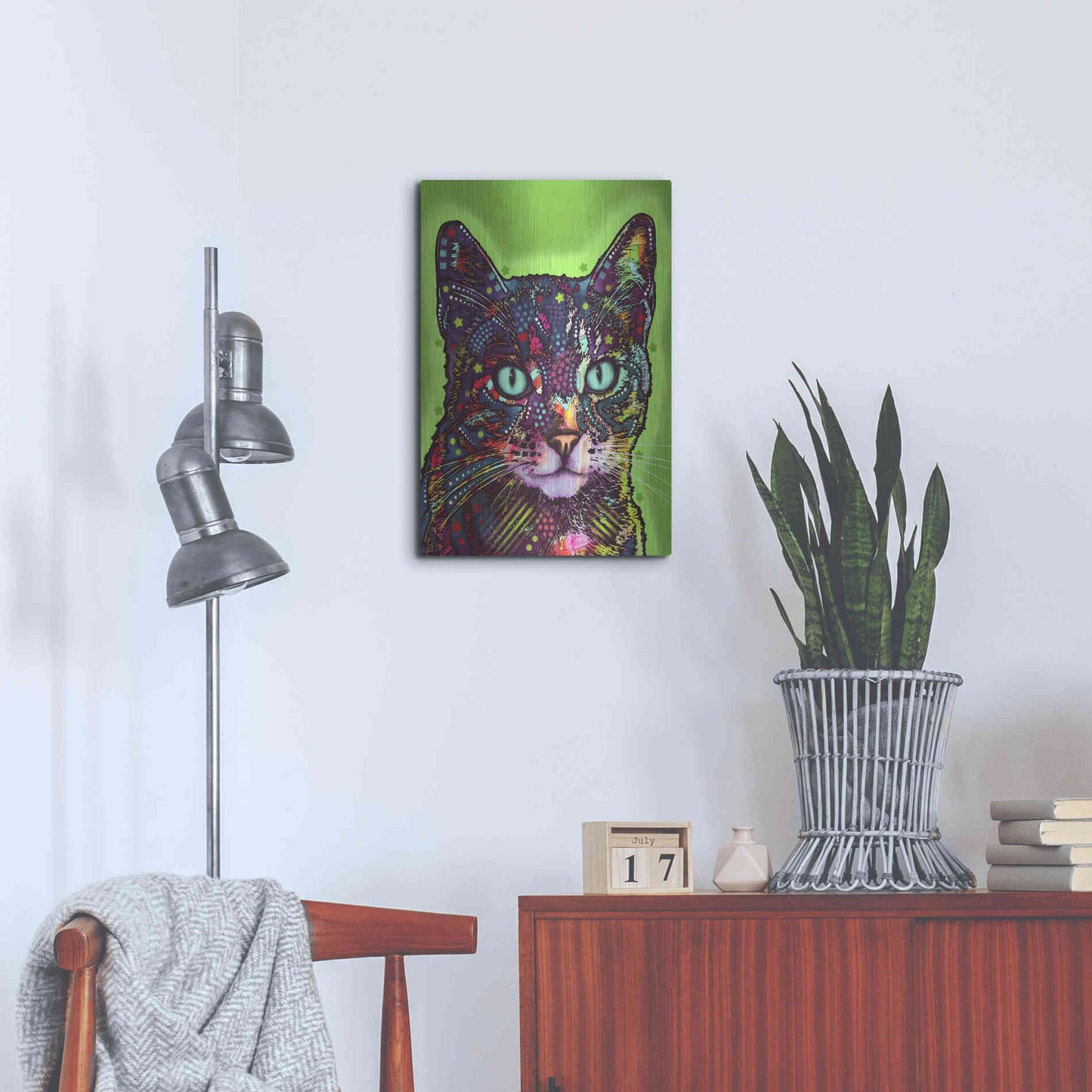 Luxe Metal Art 'Watchful Cat' by Dean Russo, Metal Wall Art,16x24