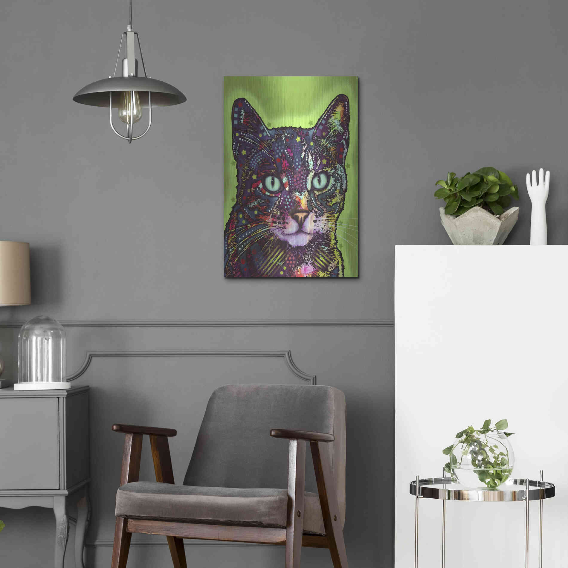 Luxe Metal Art 'Watchful Cat' by Dean Russo, Metal Wall Art,16x24