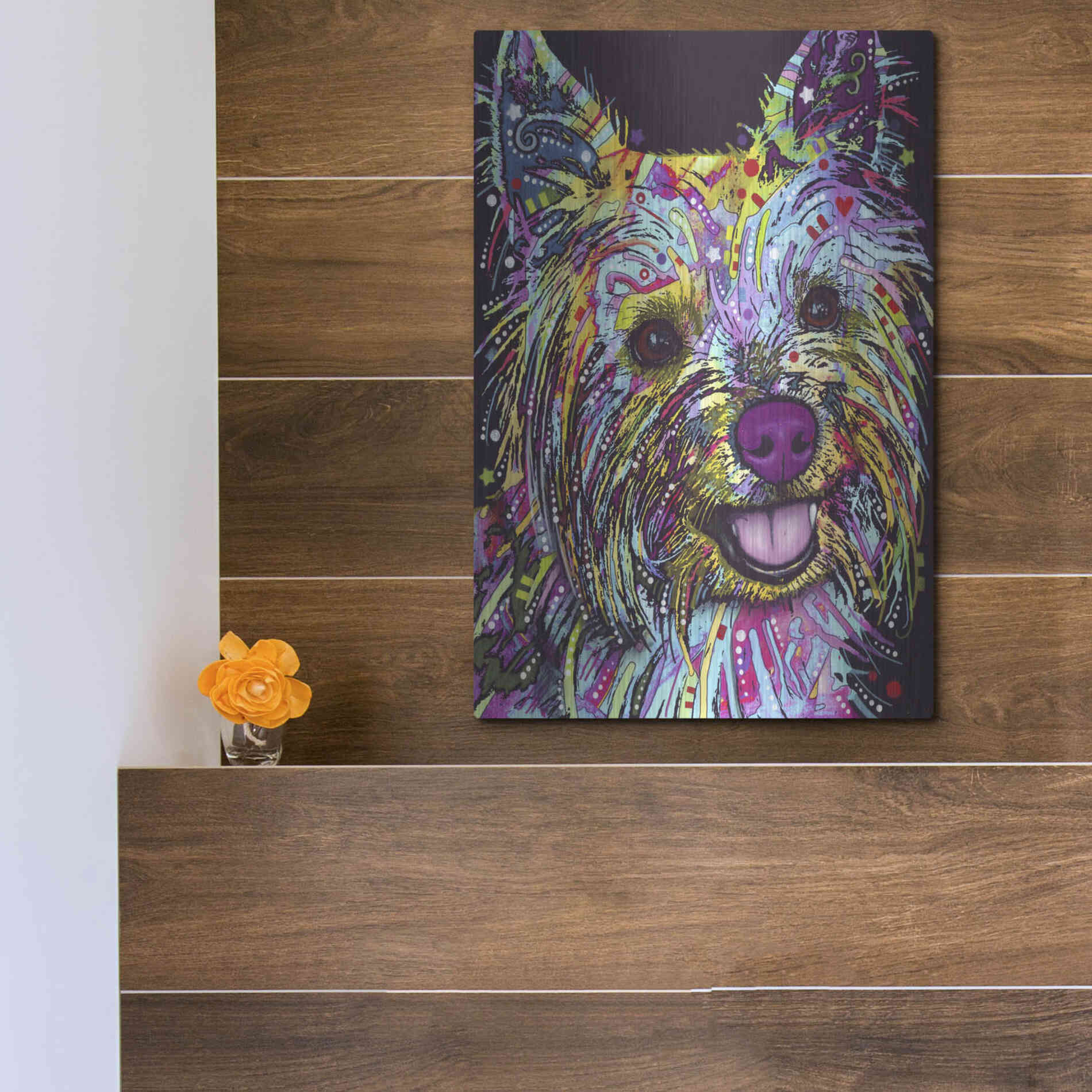 Luxe Metal Art 'Yorkie 1' by Dean Russo, Metal Wall Art,12x16