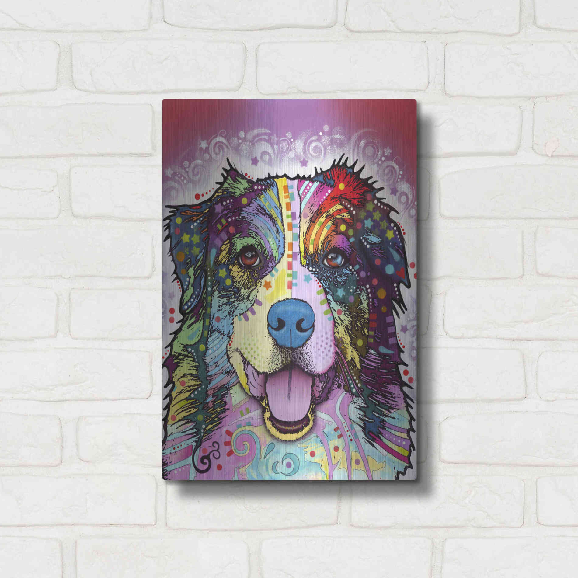 Luxe Metal Art 'Australian Shepherd' by Dean Russo, Metal Wall Art,12x16