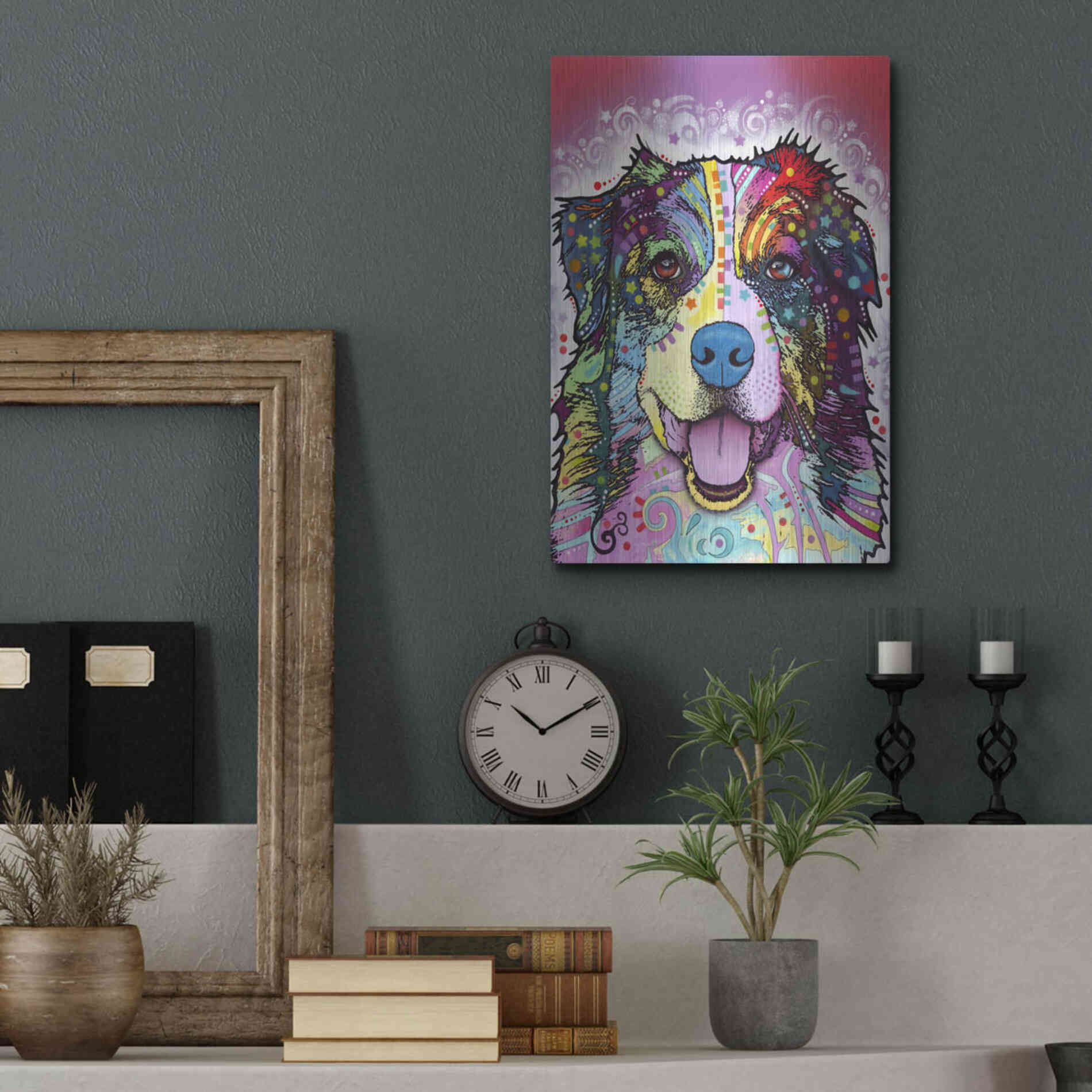 Luxe Metal Art 'Australian Shepherd' by Dean Russo, Metal Wall Art,12x16