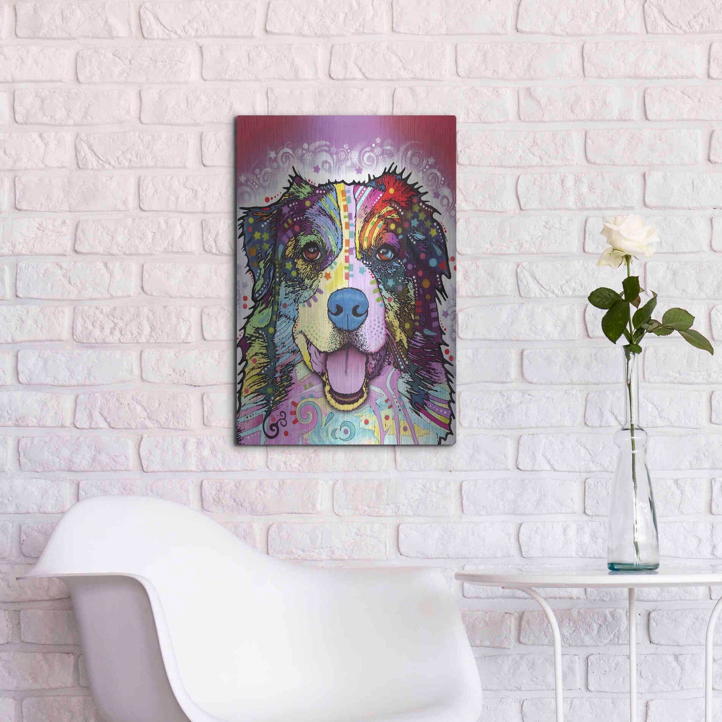 Luxe Metal Art 'Australian Shepherd' by Dean Russo, Metal Wall Art,16x24