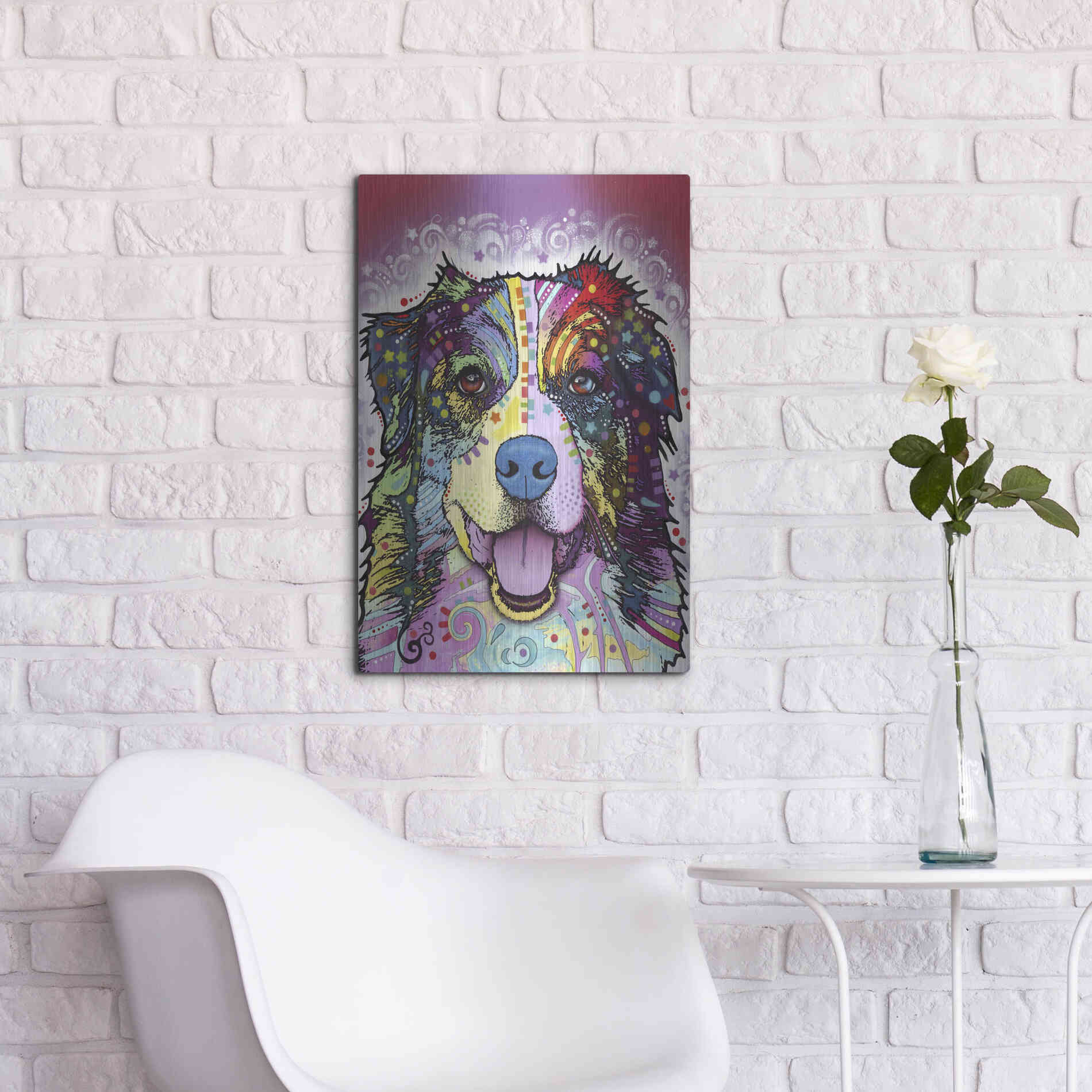 Luxe Metal Art 'Australian Shepherd' by Dean Russo, Metal Wall Art,16x24