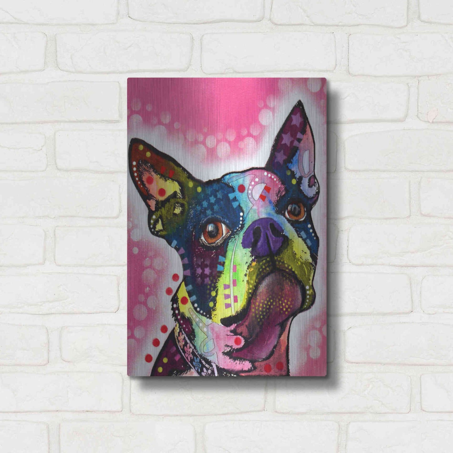 Luxe Metal Art 'Boston Terrier' by Dean Russo, Metal Wall Art,12x16