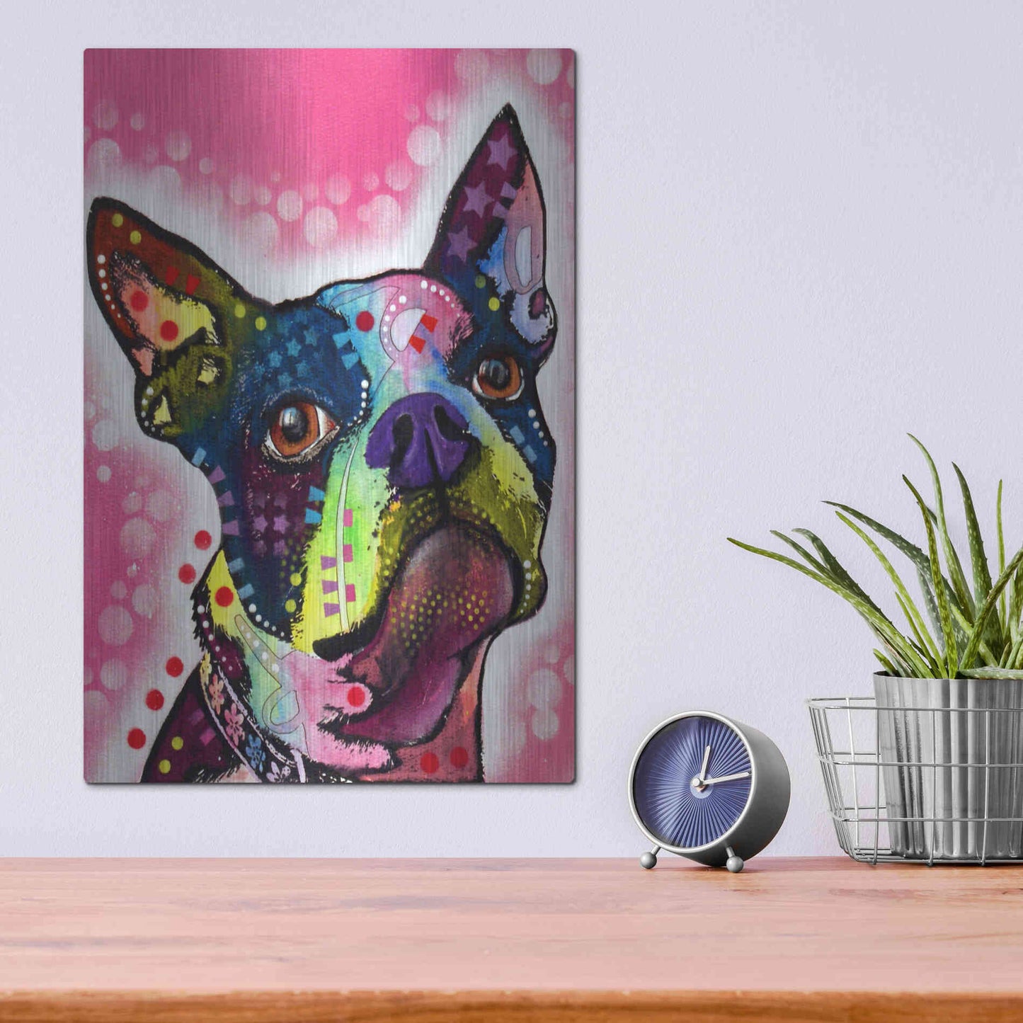 Luxe Metal Art 'Boston Terrier' by Dean Russo, Metal Wall Art,12x16