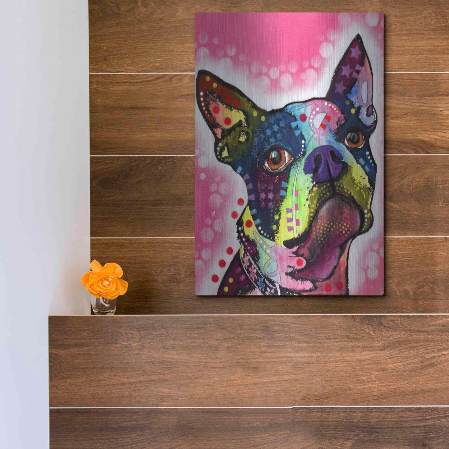 Luxe Metal Art 'Boston Terrier' by Dean Russo, Metal Wall Art,12x16