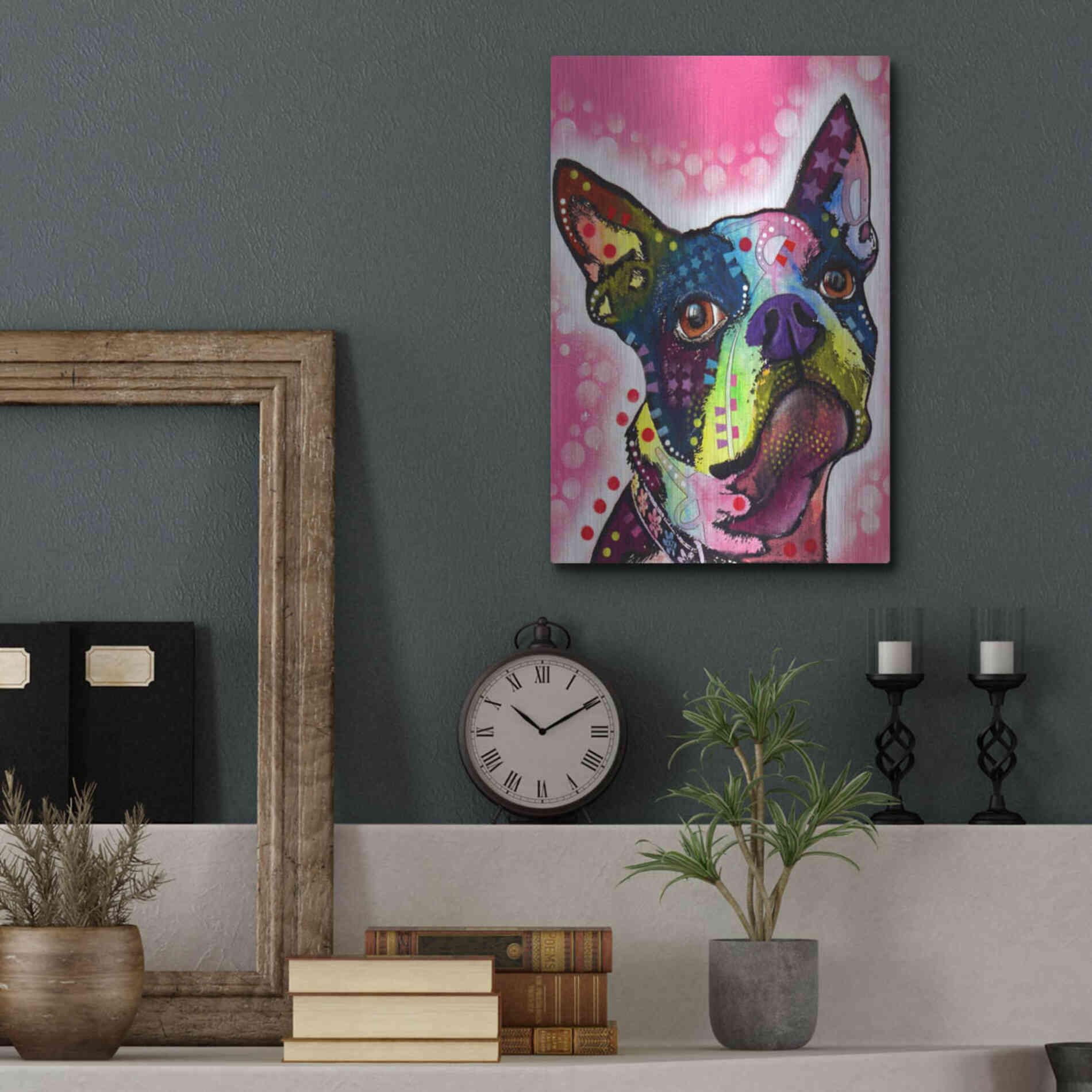 Luxe Metal Art 'Boston Terrier' by Dean Russo, Metal Wall Art,12x16