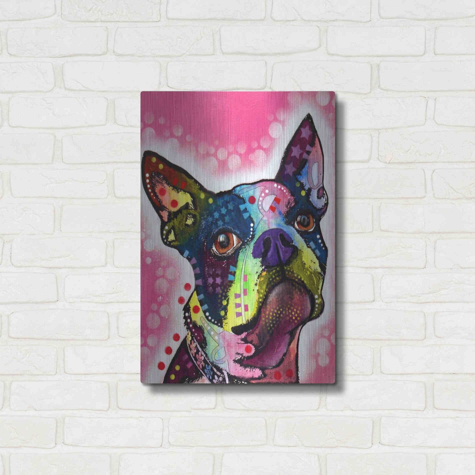 Luxe Metal Art 'Boston Terrier' by Dean Russo, Metal Wall Art,16x24