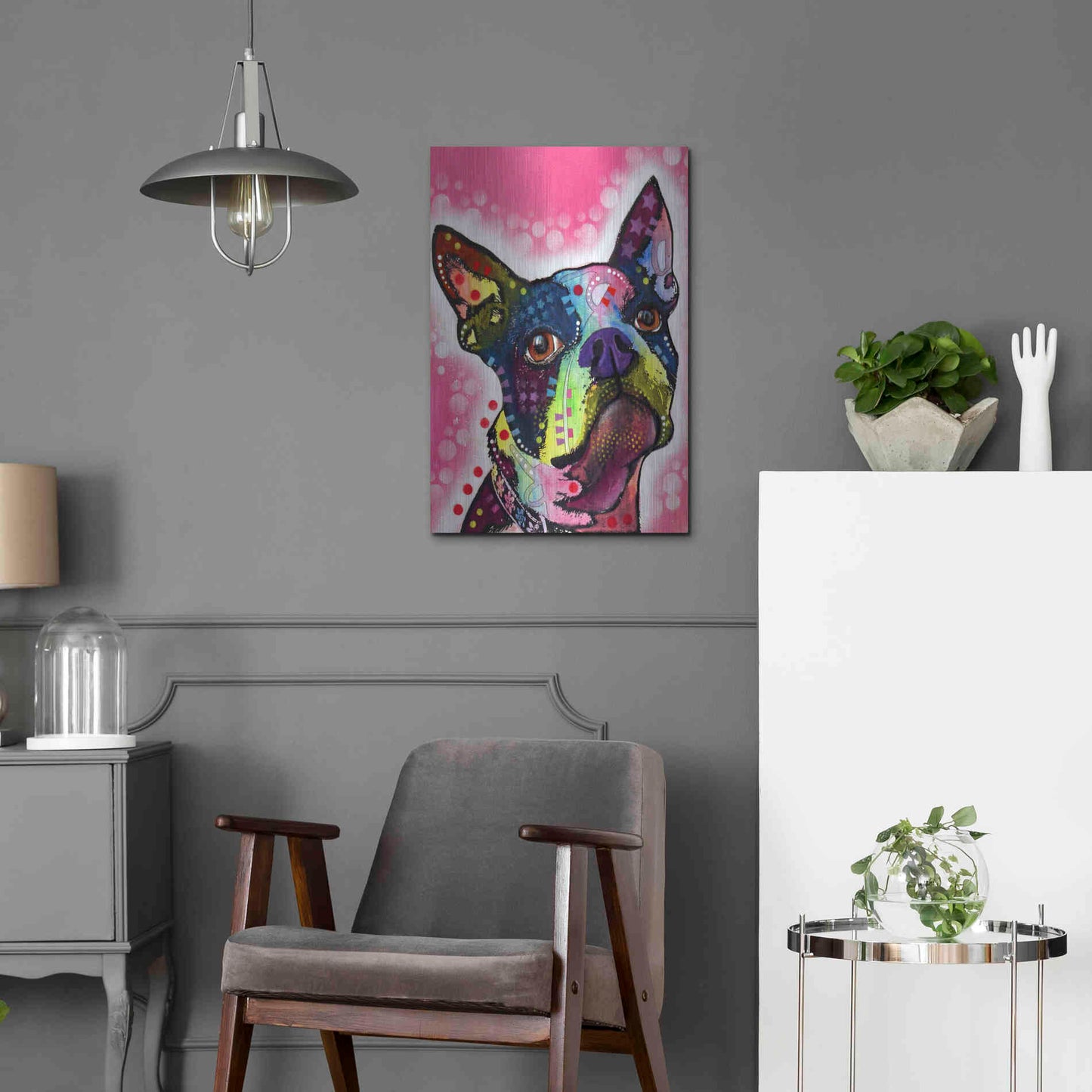 Luxe Metal Art 'Boston Terrier' by Dean Russo, Metal Wall Art,16x24