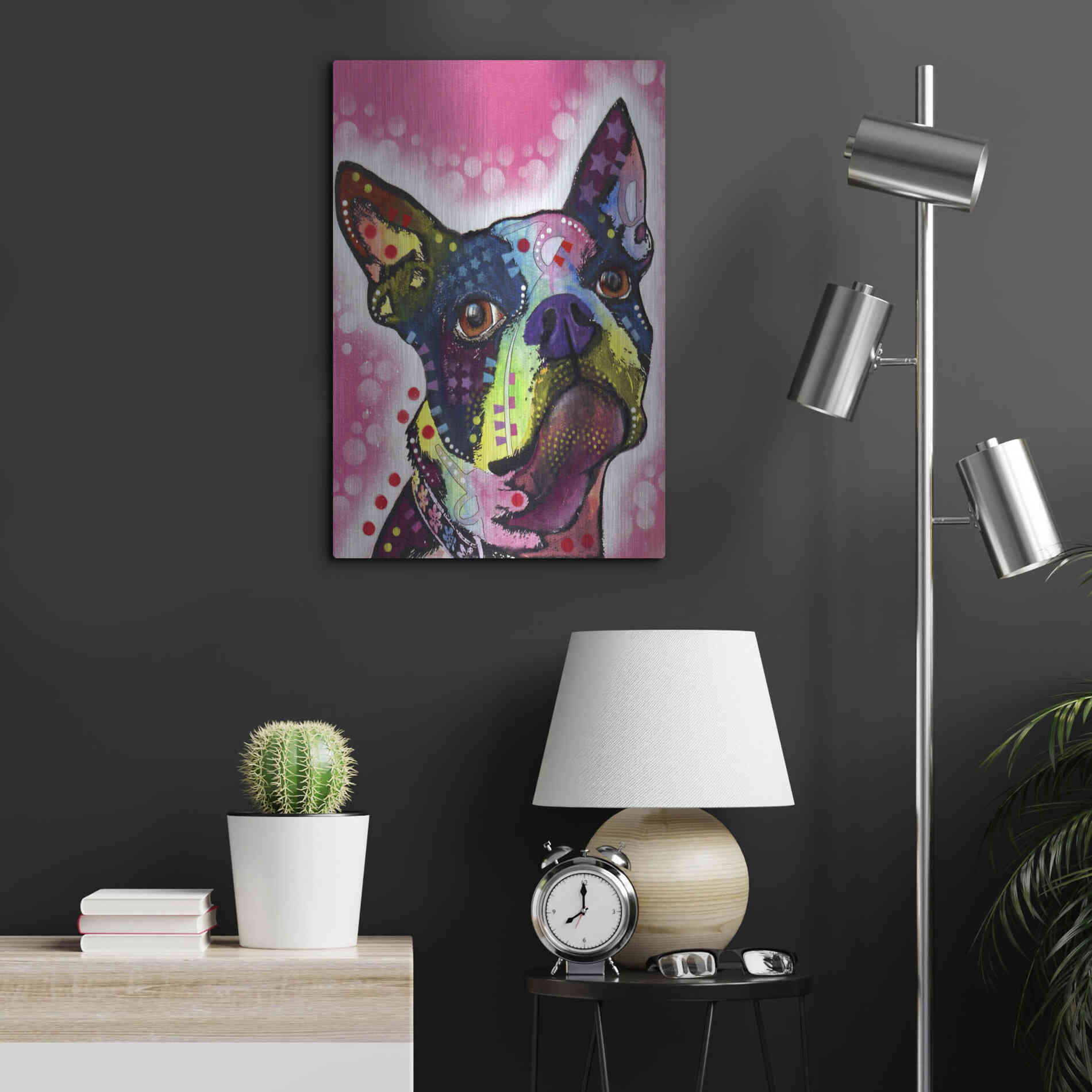 Luxe Metal Art 'Boston Terrier' by Dean Russo, Metal Wall Art,16x24