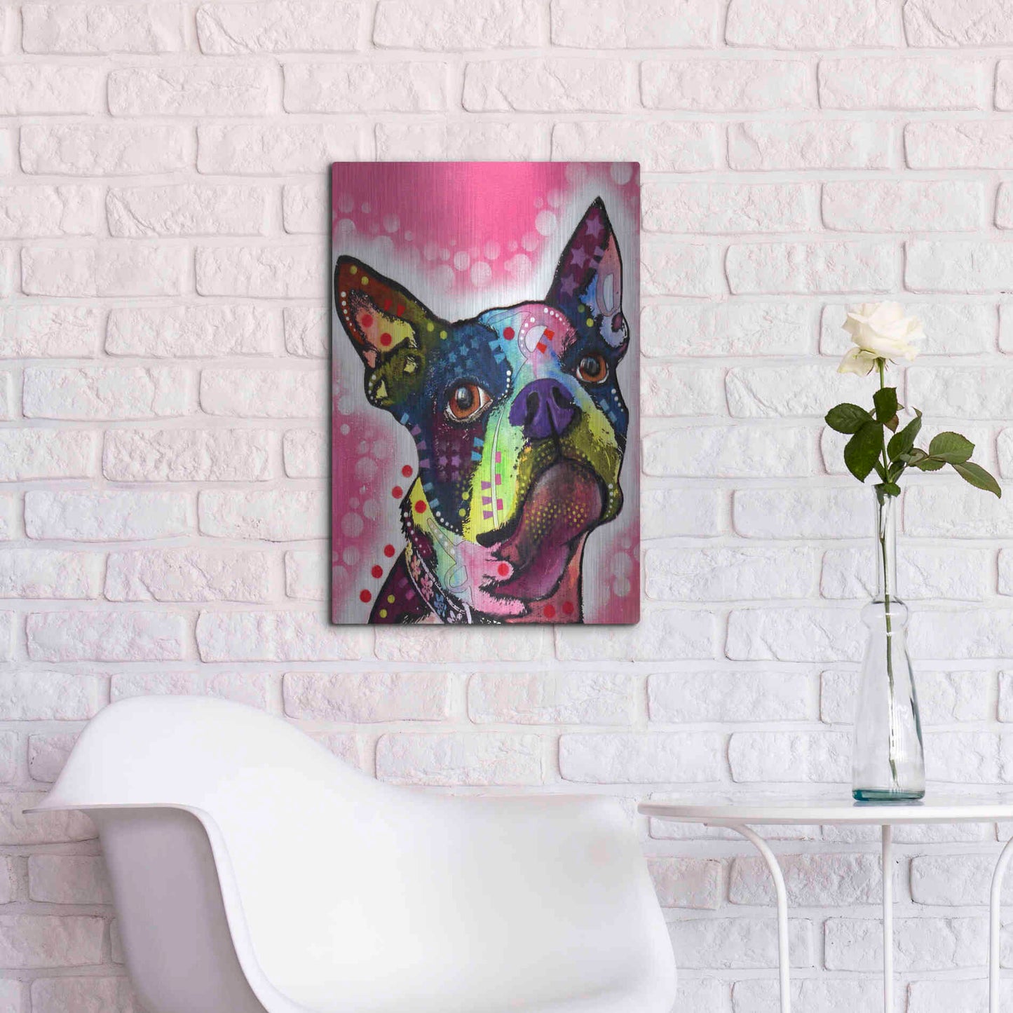 Luxe Metal Art 'Boston Terrier' by Dean Russo, Metal Wall Art,16x24