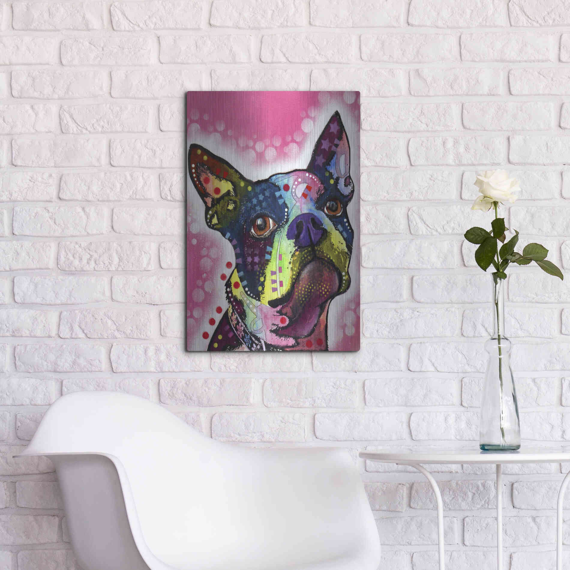 Luxe Metal Art 'Boston Terrier' by Dean Russo, Metal Wall Art,16x24