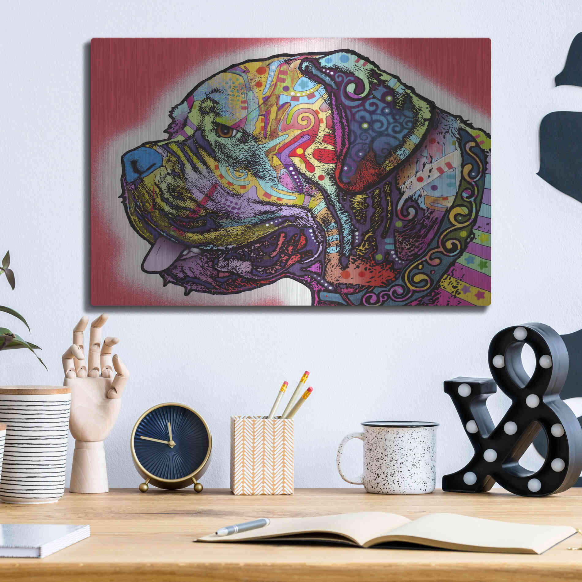 Luxe Metal Art 'Profile Mastiff' by Dean Russo, Metal Wall Art,16x12