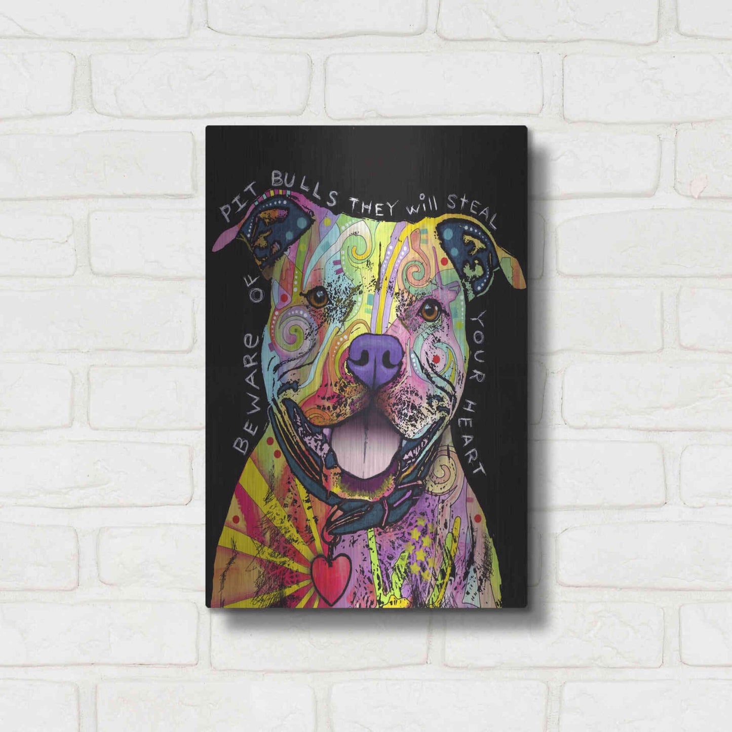 Luxe Metal Art 'Beware Of Pit Bulls' by Dean Russo, Metal Wall Art,12x16