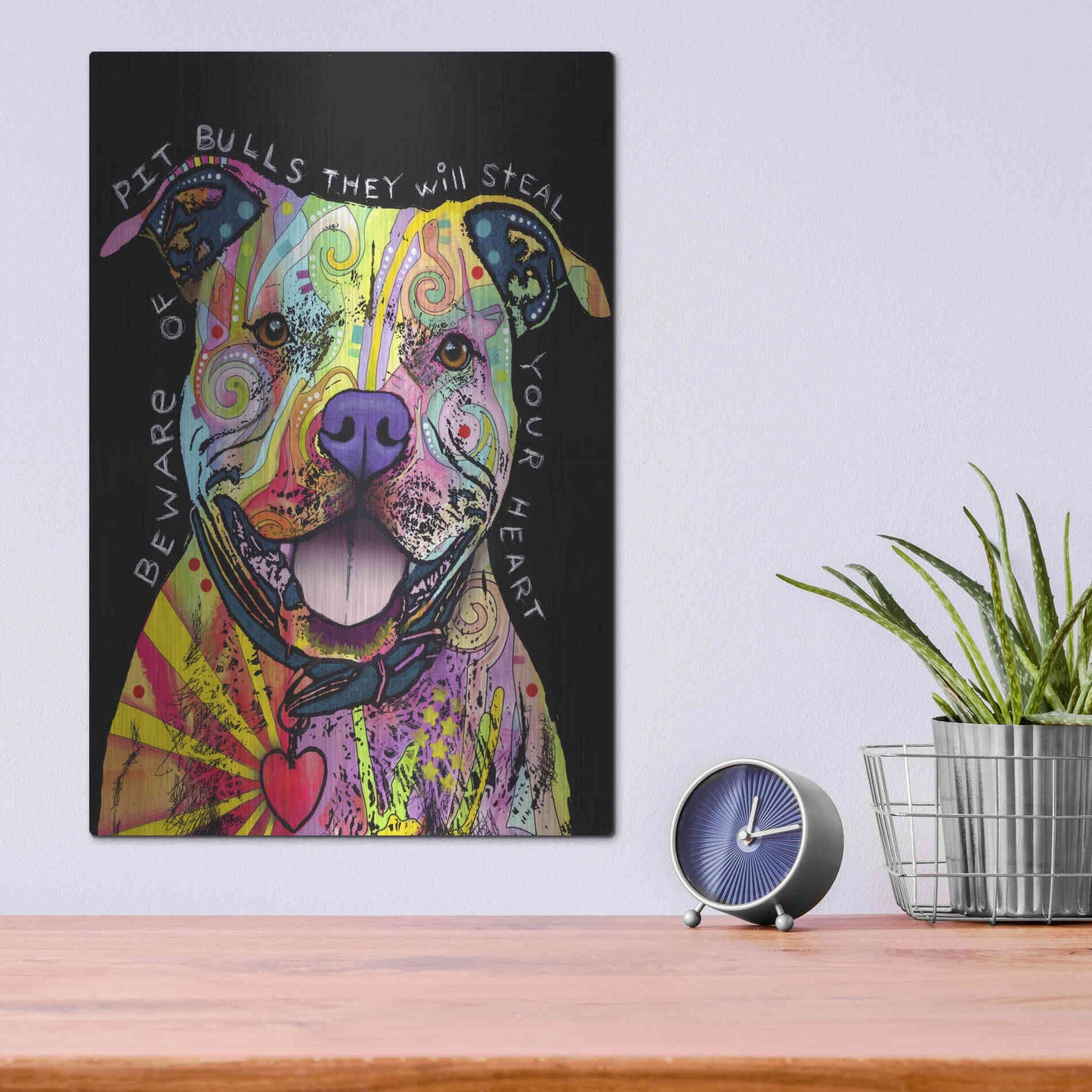 Luxe Metal Art 'Beware Of Pit Bulls' by Dean Russo, Metal Wall Art,12x16