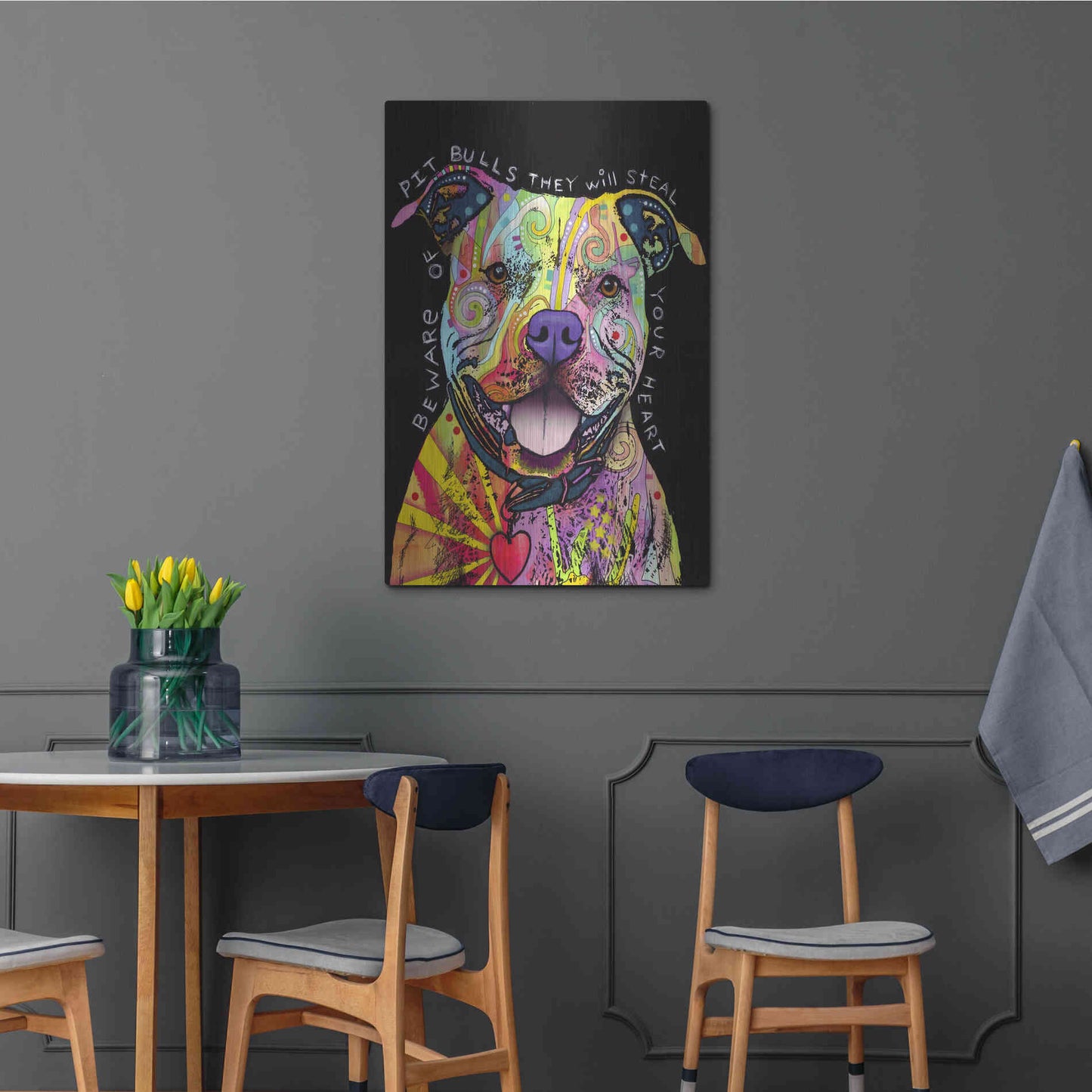 Luxe Metal Art 'Beware Of Pit Bulls' by Dean Russo, Metal Wall Art,24x36