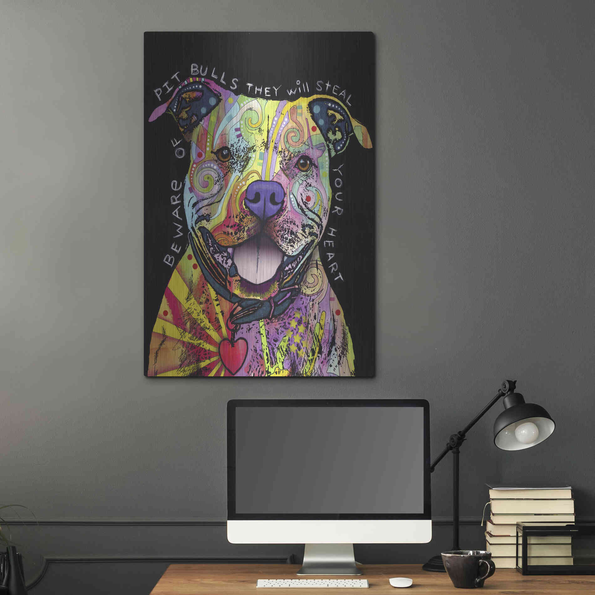 Luxe Metal Art 'Beware Of Pit Bulls' by Dean Russo, Metal Wall Art,24x36