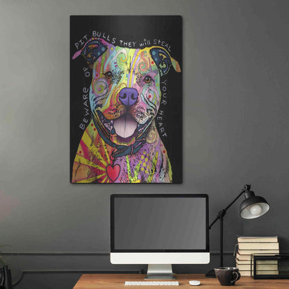 Luxe Metal Art 'Beware Of Pit Bulls' by Dean Russo, Metal Wall Art,24x36