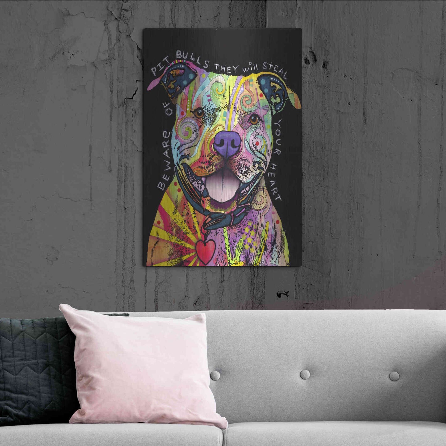 Luxe Metal Art 'Beware Of Pit Bulls' by Dean Russo, Metal Wall Art,24x36