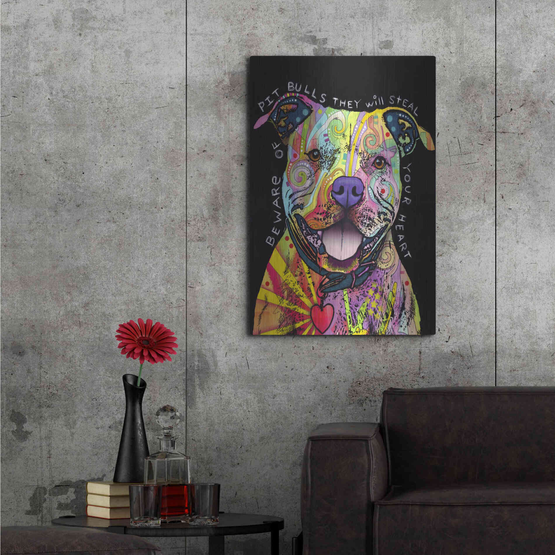 Luxe Metal Art 'Beware Of Pit Bulls' by Dean Russo, Metal Wall Art,24x36