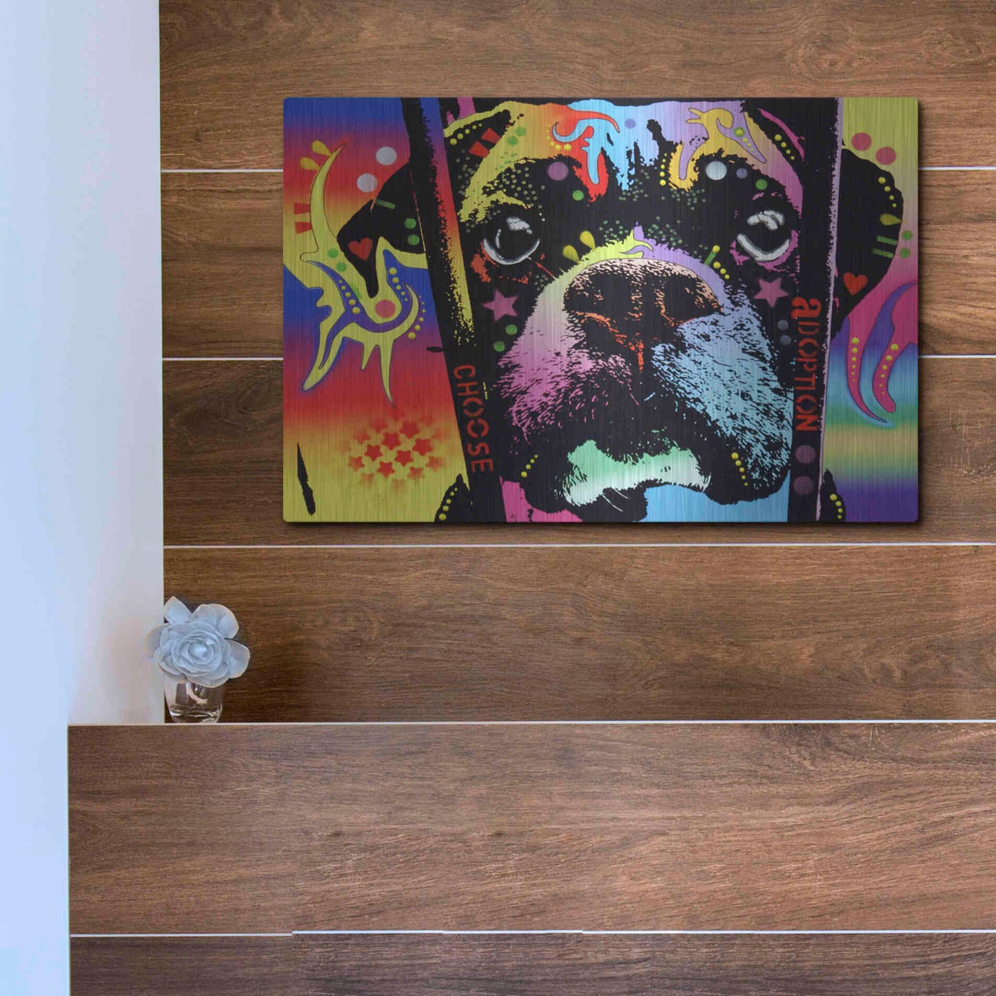 Luxe Metal Art 'Choose Adoption Boxer' by Dean Russo, Metal Wall Art,16x12