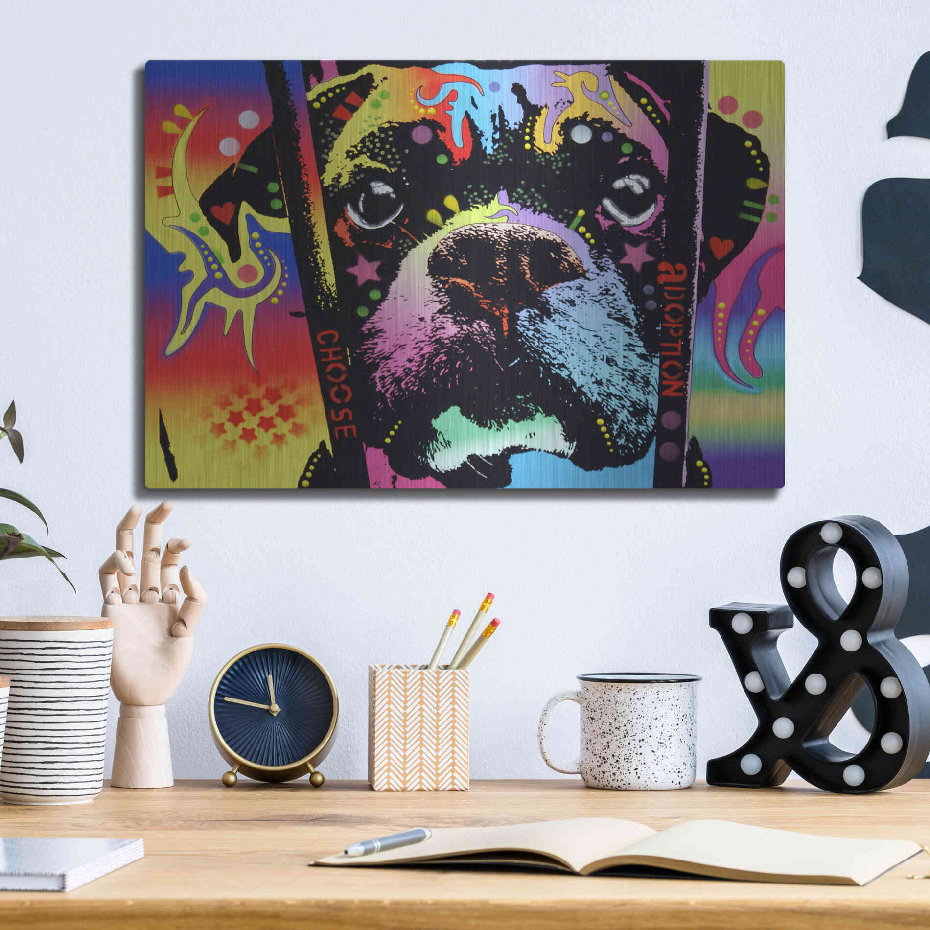 Luxe Metal Art 'Choose Adoption Boxer' by Dean Russo, Metal Wall Art,16x12