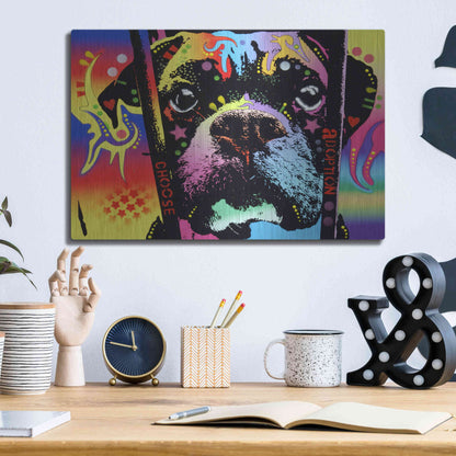 Luxe Metal Art 'Choose Adoption Boxer' by Dean Russo, Metal Wall Art,16x12