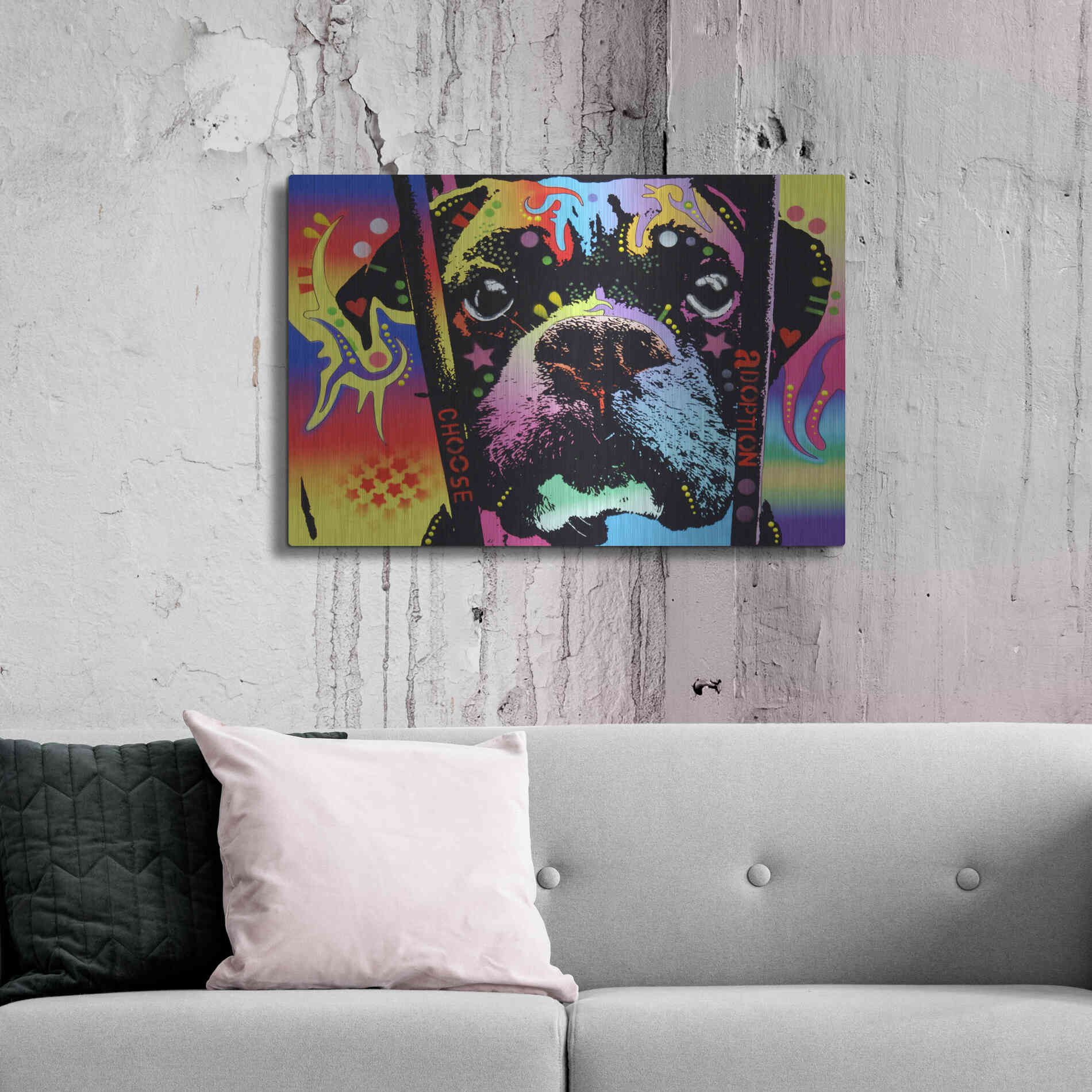 Luxe Metal Art 'Choose Adoption Boxer' by Dean Russo, Metal Wall Art,36x24