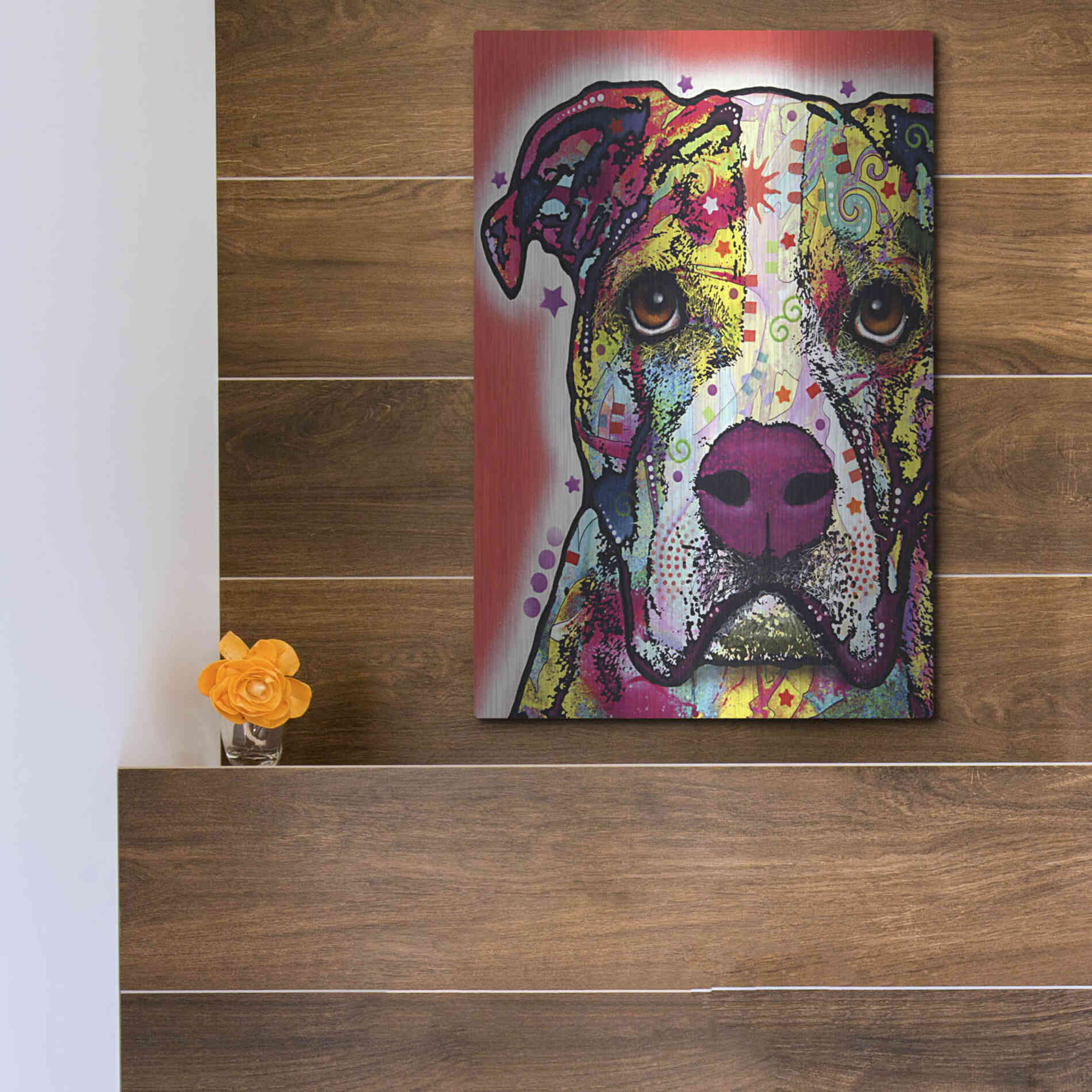 Luxe Metal Art 'American Bulldog 1' by Dean Russo, Metal Wall Art,12x16