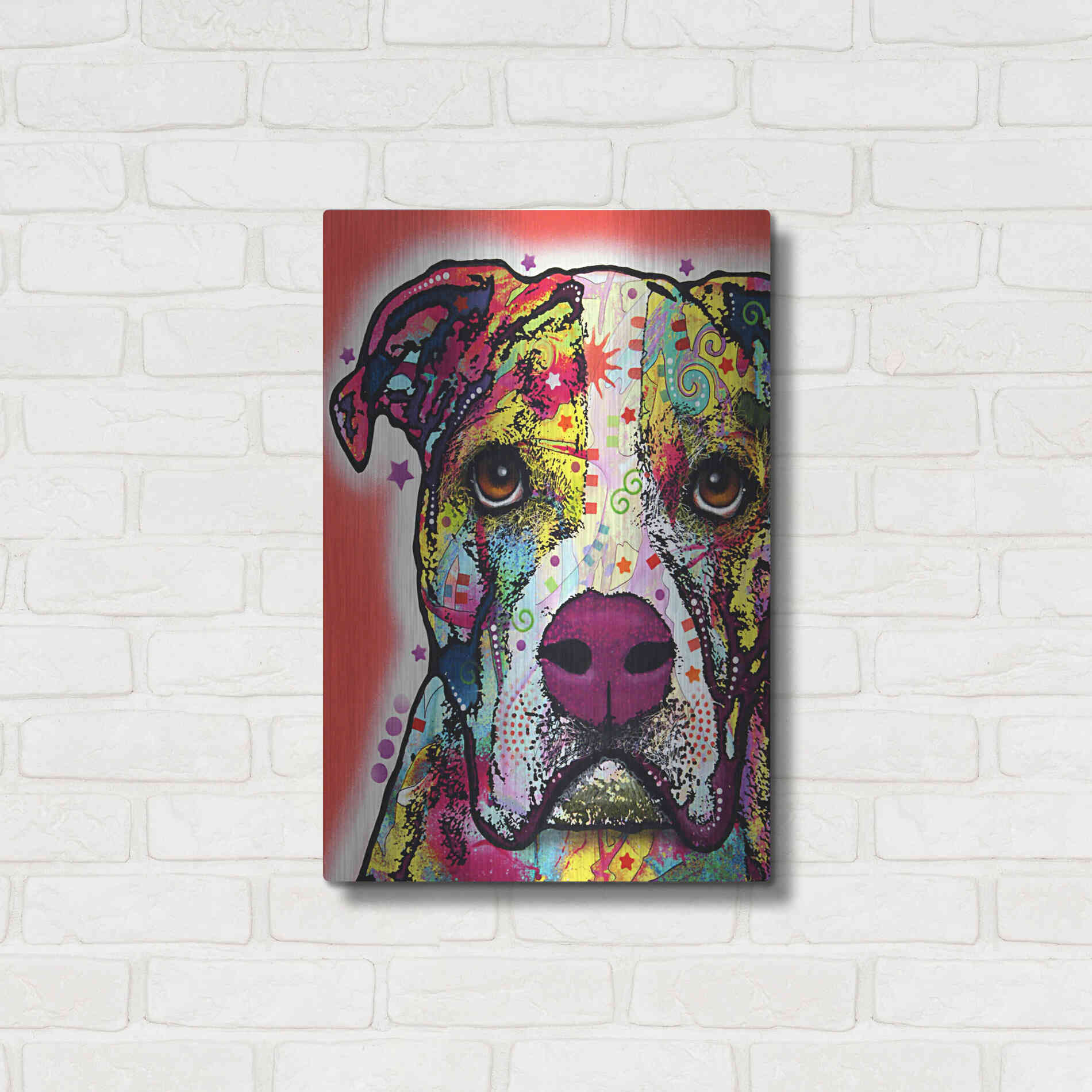 Luxe Metal Art 'American Bulldog 1' by Dean Russo, Metal Wall Art,16x24