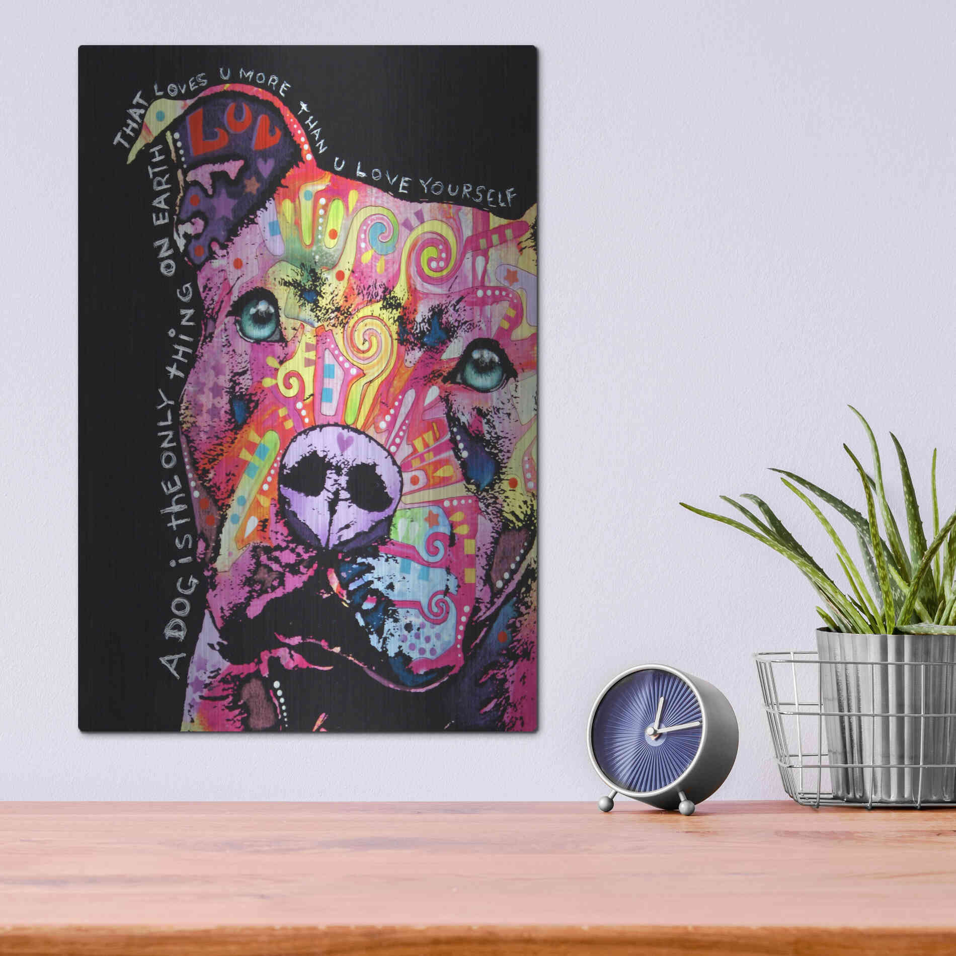 Luxe Metal Art 'Thoughtful Pit Bull' by Dean Russo, Metal Wall Art,12x16