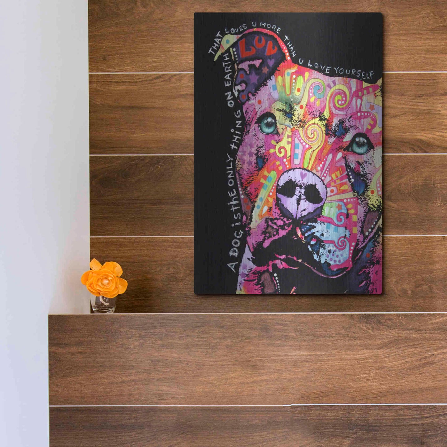 Luxe Metal Art 'Thoughtful Pit Bull' by Dean Russo, Metal Wall Art,12x16