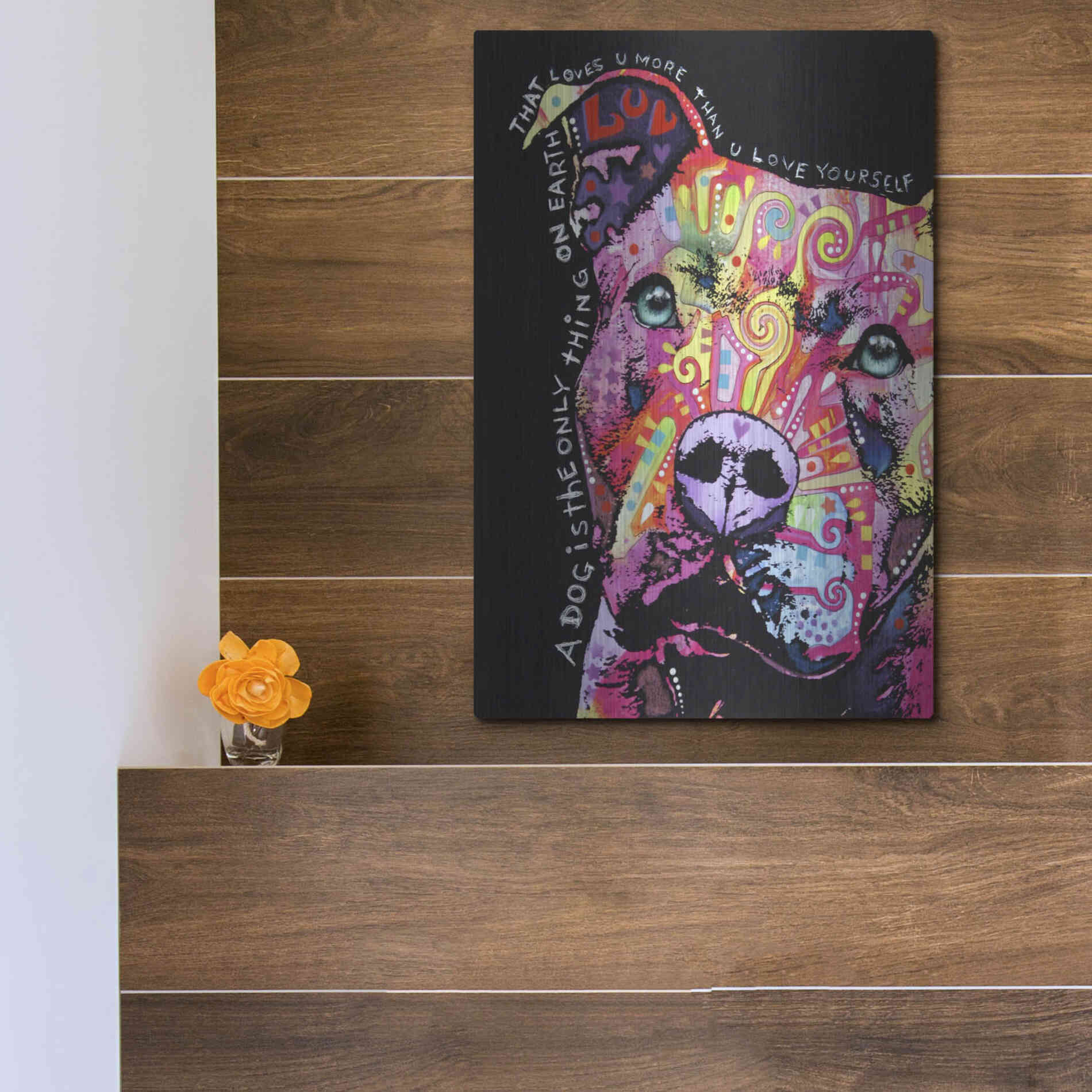 Luxe Metal Art 'Thoughtful Pit Bull' by Dean Russo, Metal Wall Art,12x16