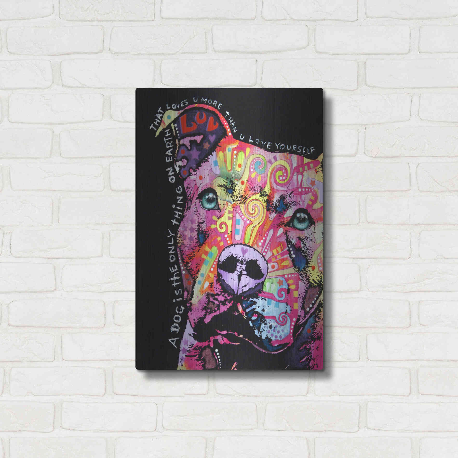 Luxe Metal Art 'Thoughtful Pit Bull' by Dean Russo, Metal Wall Art,16x24