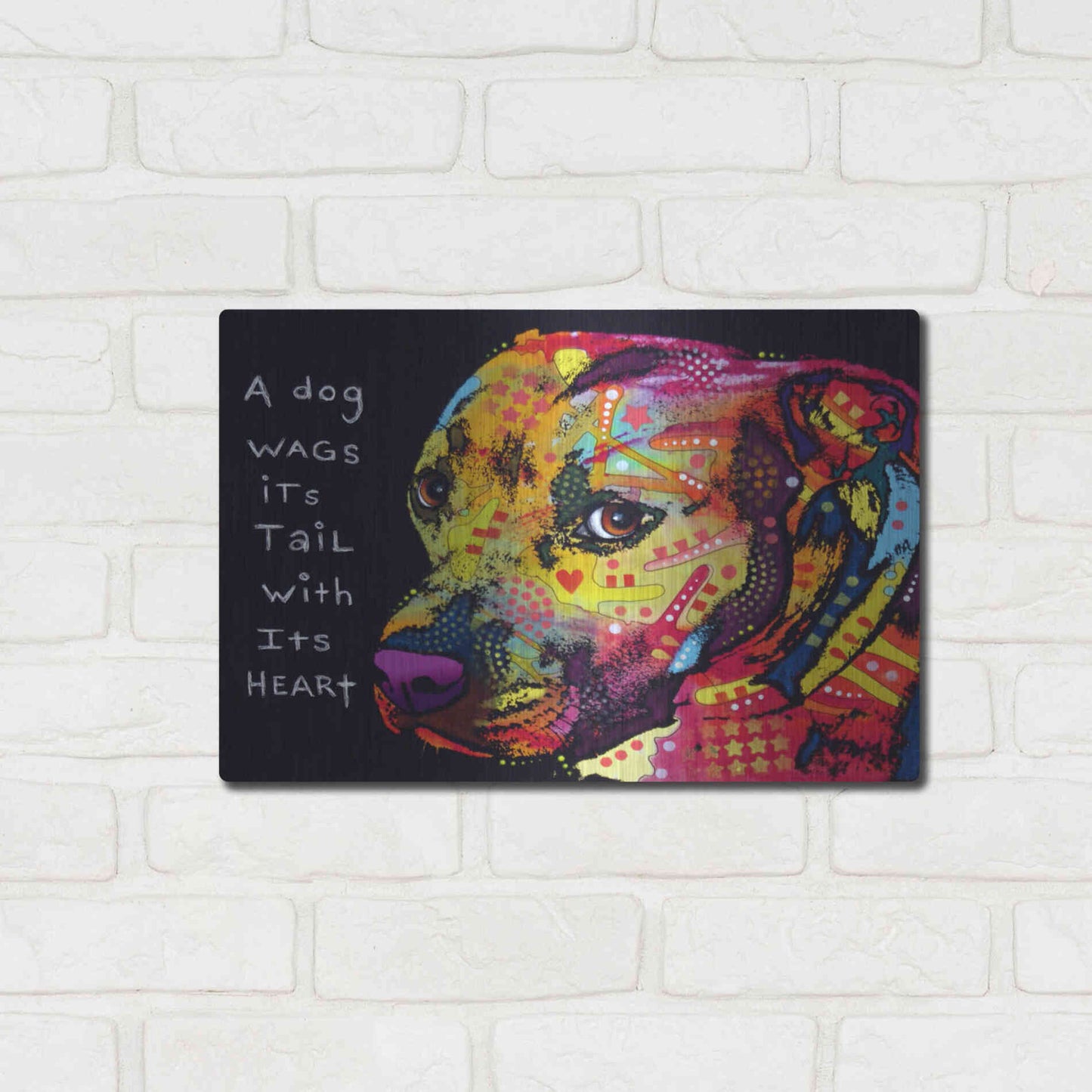 Luxe Metal Art 'Gratitude Pitbull' by Dean Russo, Metal Wall Art,16x12