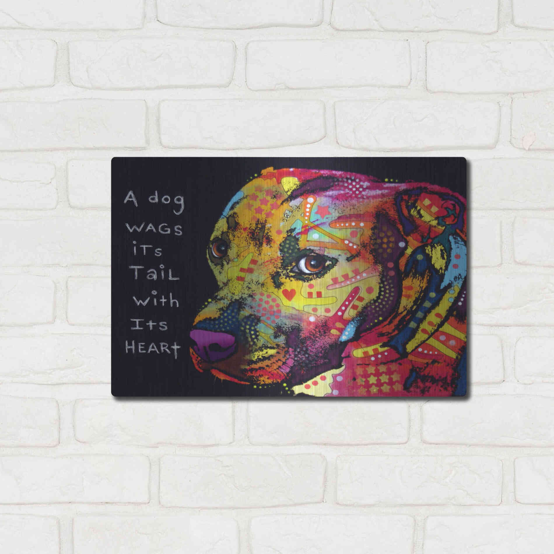 Luxe Metal Art 'Gratitude Pitbull' by Dean Russo, Metal Wall Art,16x12