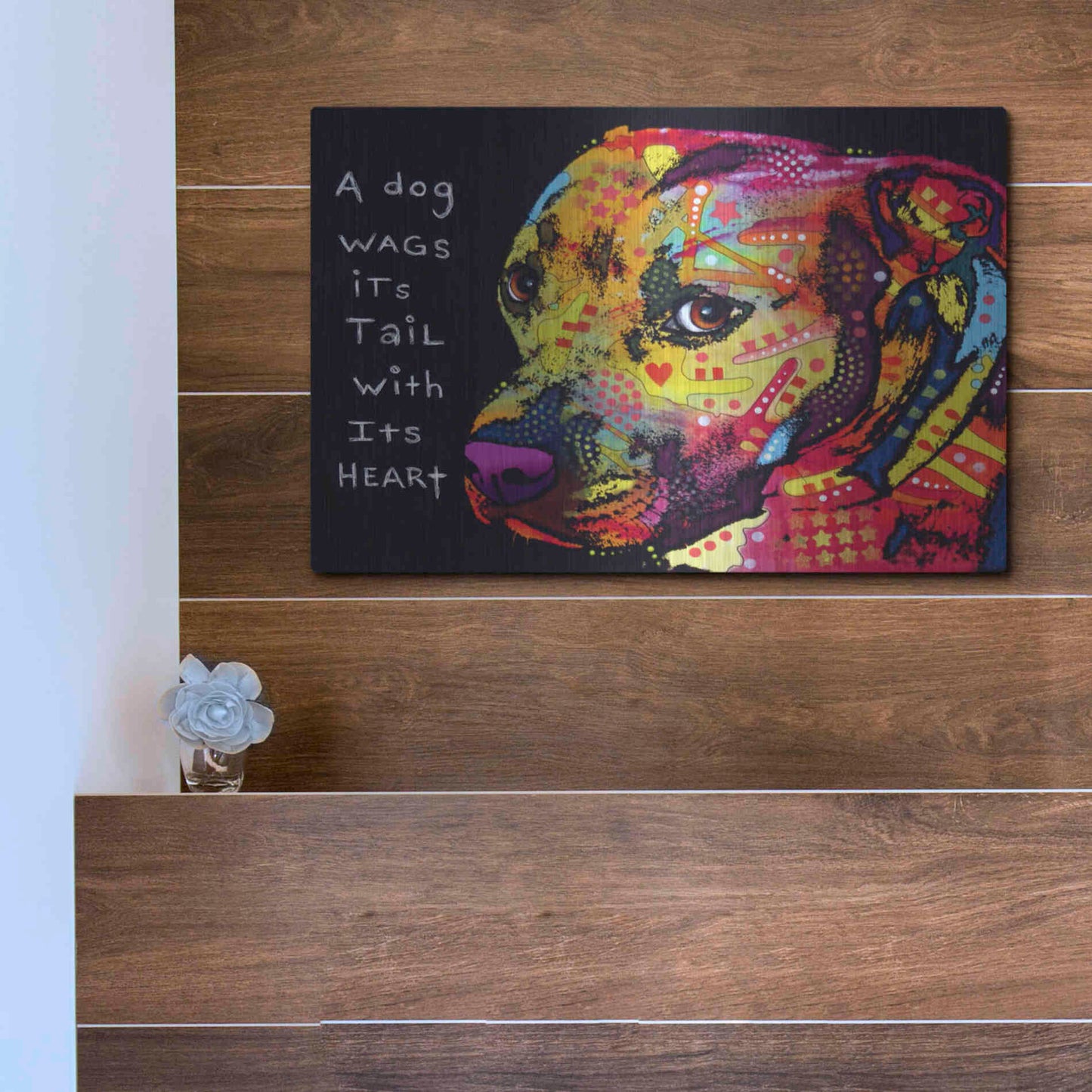 Luxe Metal Art 'Gratitude Pitbull' by Dean Russo, Metal Wall Art,16x12