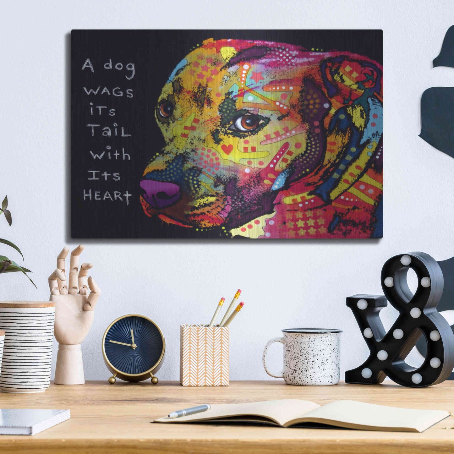 Luxe Metal Art 'Gratitude Pitbull' by Dean Russo, Metal Wall Art,16x12