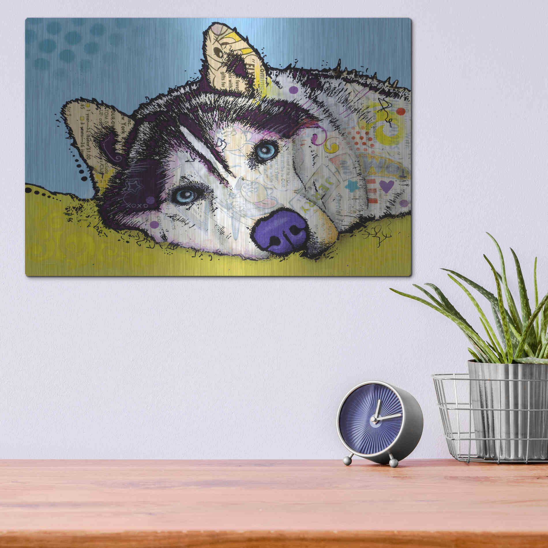 Luxe Metal Art 'Siberian Husky 2' by Dean Russo, Metal Wall Art,16x12