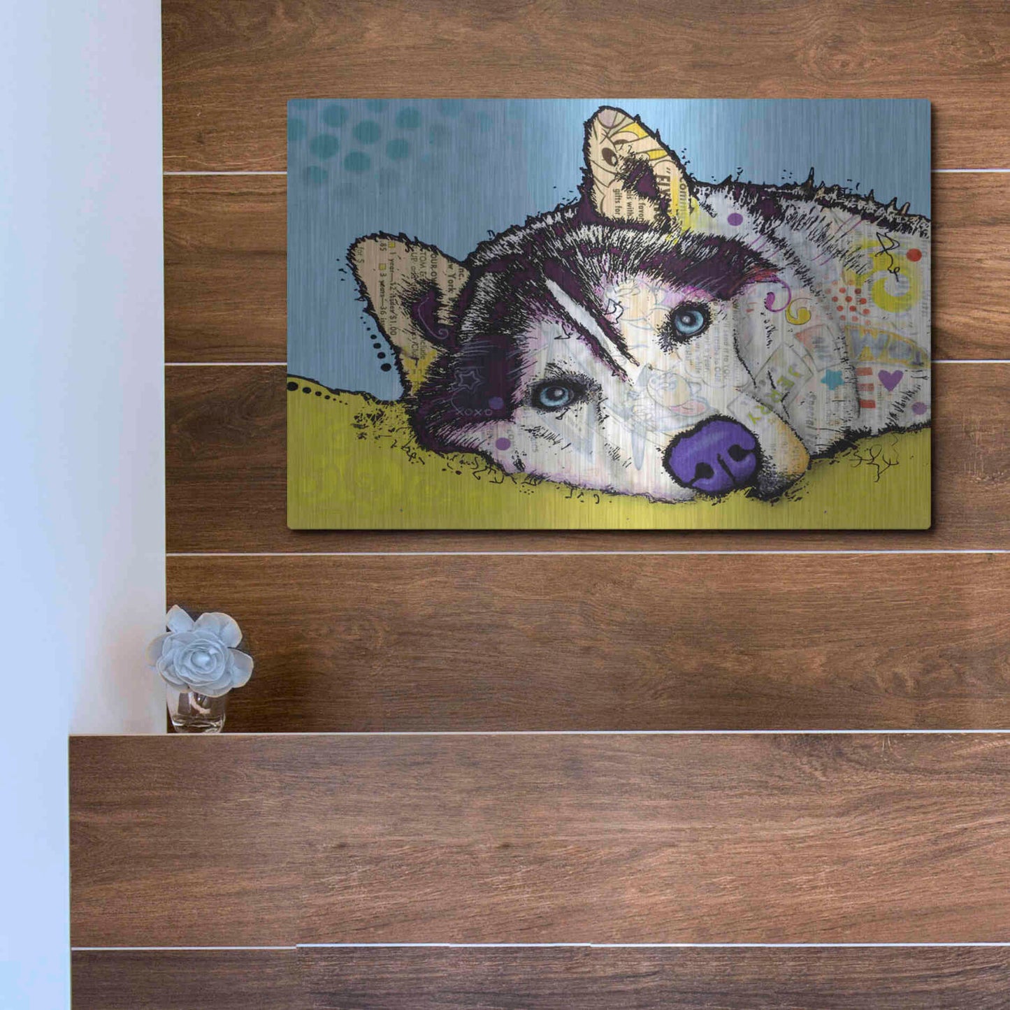 Luxe Metal Art 'Siberian Husky 2' by Dean Russo, Metal Wall Art,16x12