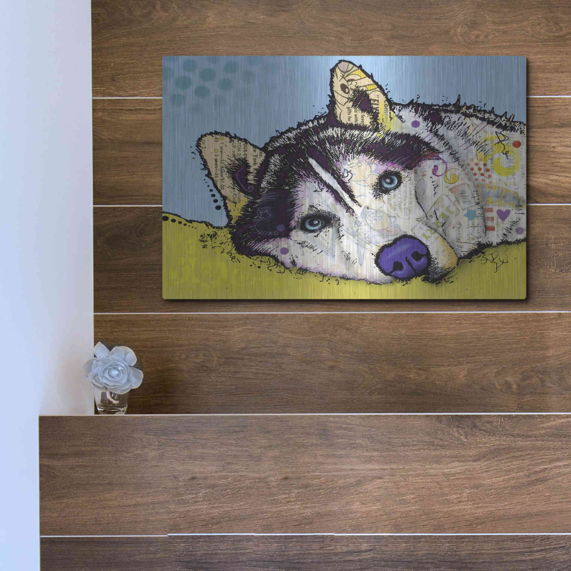 Luxe Metal Art 'Siberian Husky 2' by Dean Russo, Metal Wall Art,16x12