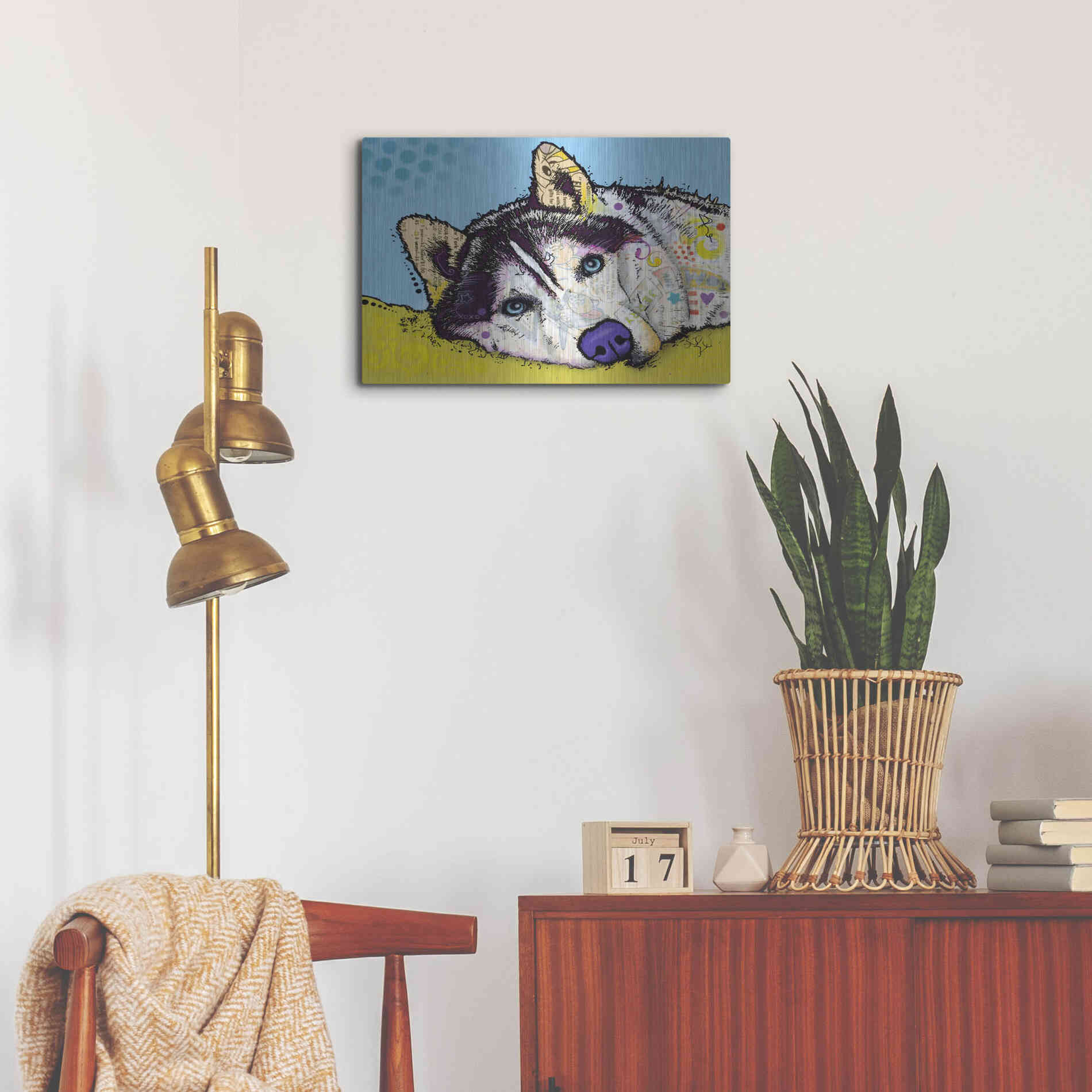 Luxe Metal Art 'Siberian Husky 2' by Dean Russo, Metal Wall Art,24x16