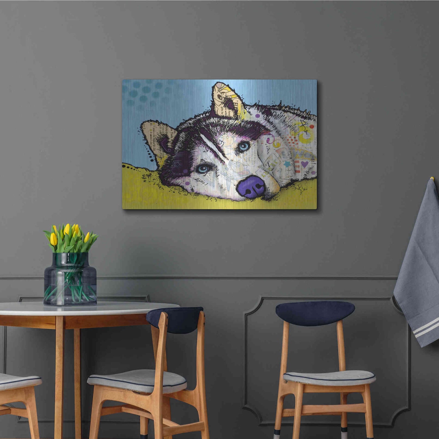 Luxe Metal Art 'Siberian Husky 2' by Dean Russo, Metal Wall Art,36x24