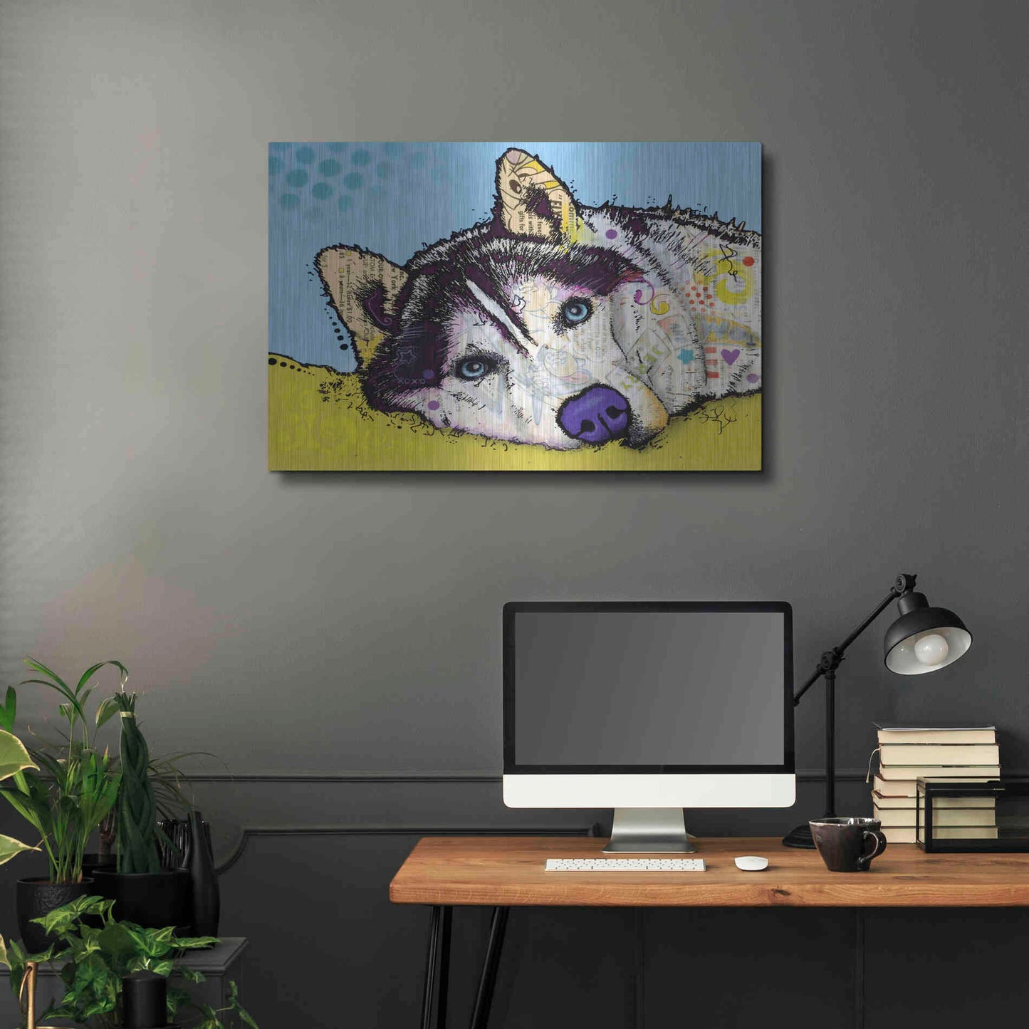 Luxe Metal Art 'Siberian Husky 2' by Dean Russo, Metal Wall Art,36x24