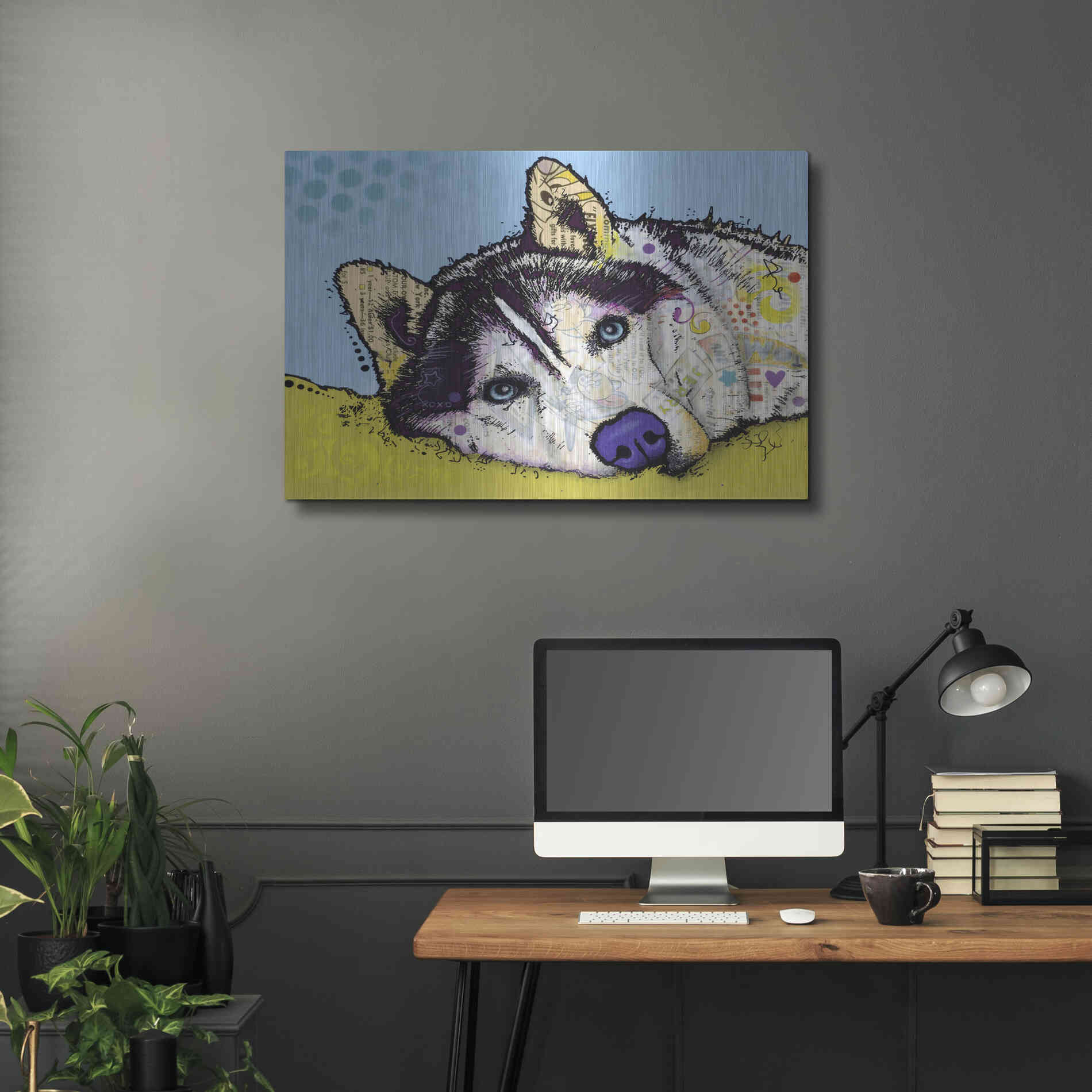 Luxe Metal Art 'Siberian Husky 2' by Dean Russo, Metal Wall Art,36x24