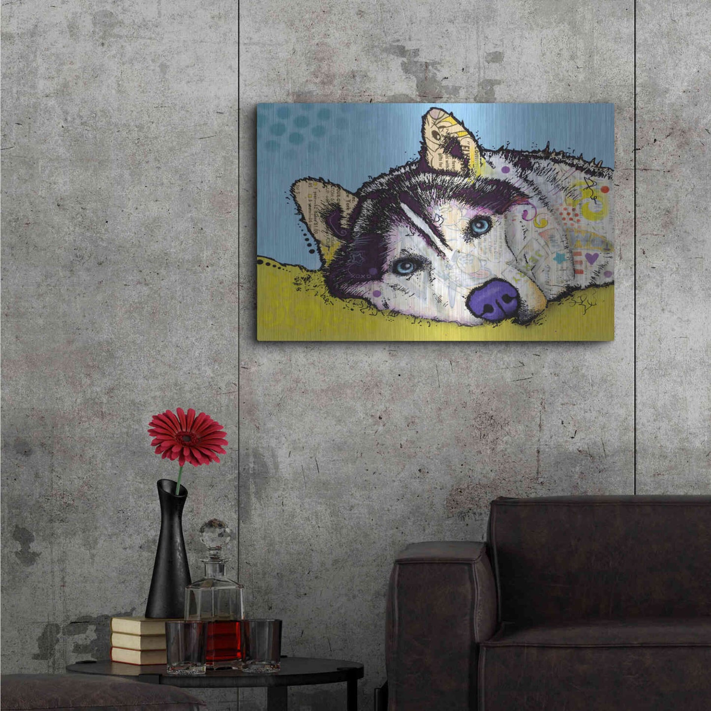 Luxe Metal Art 'Siberian Husky 2' by Dean Russo, Metal Wall Art,36x24