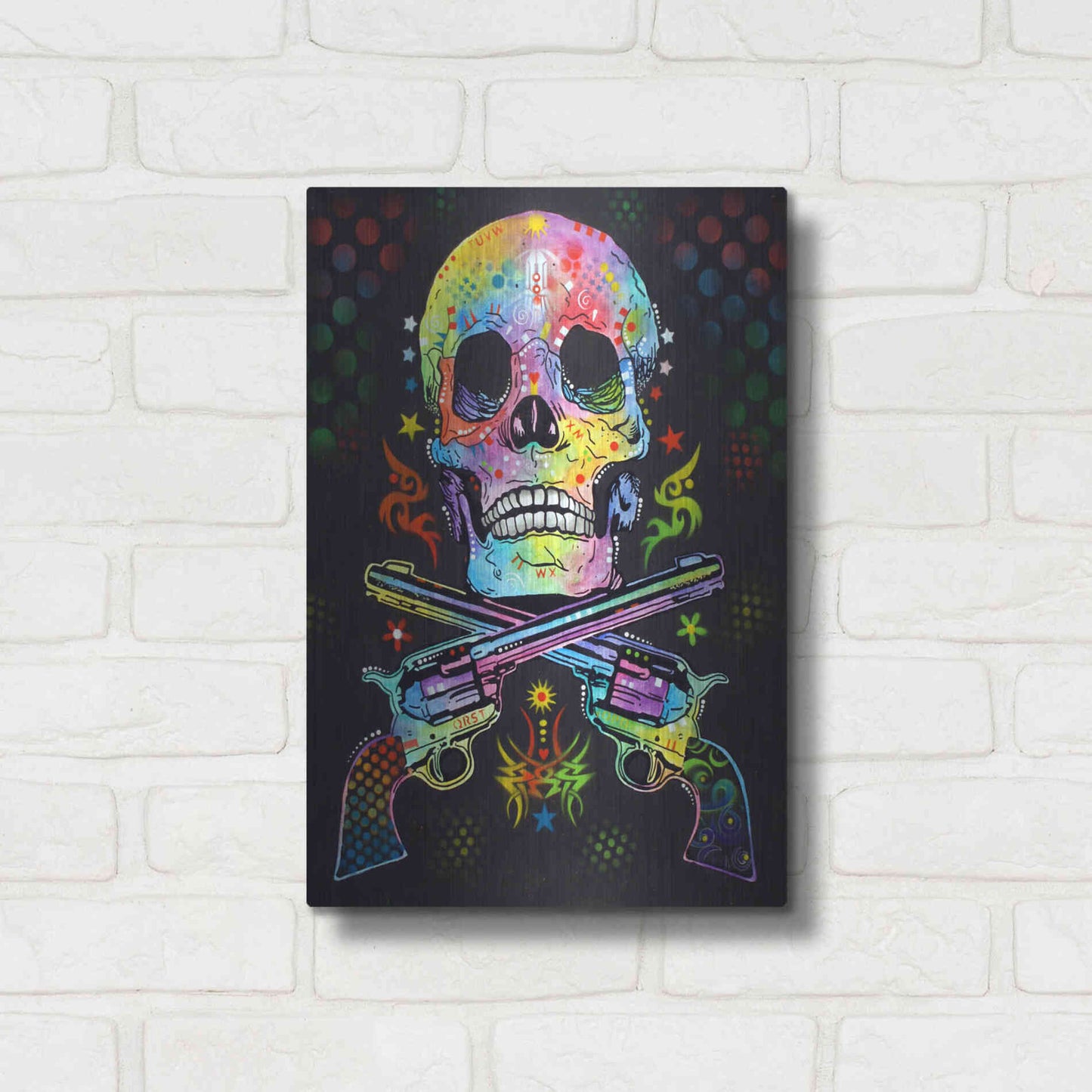 Luxe Metal Art 'Skull & Guns' by Dean Russo, Metal Wall Art,12x16