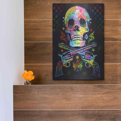 Luxe Metal Art 'Skull & Guns' by Dean Russo, Metal Wall Art,12x16