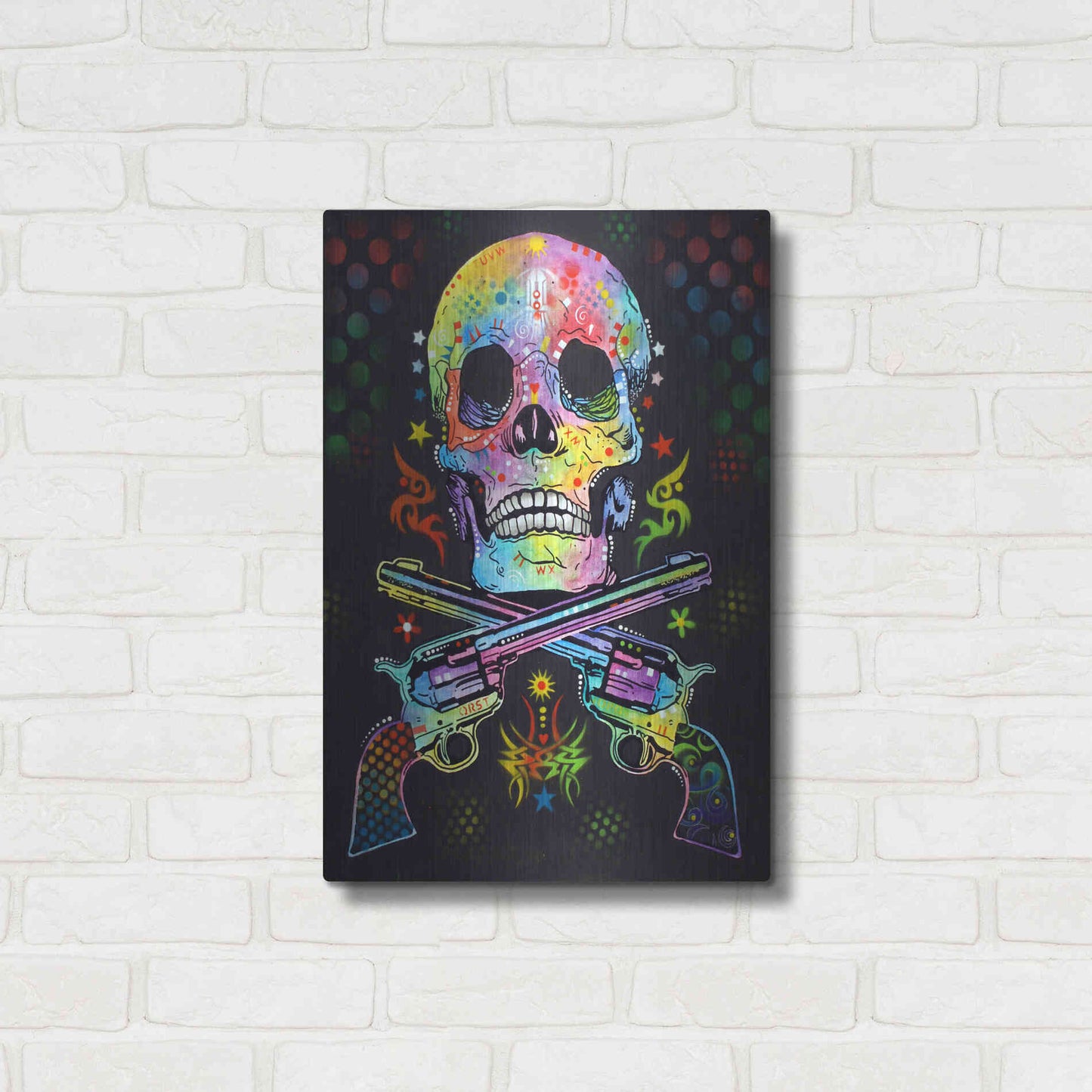 Luxe Metal Art 'Skull & Guns' by Dean Russo, Metal Wall Art,16x24